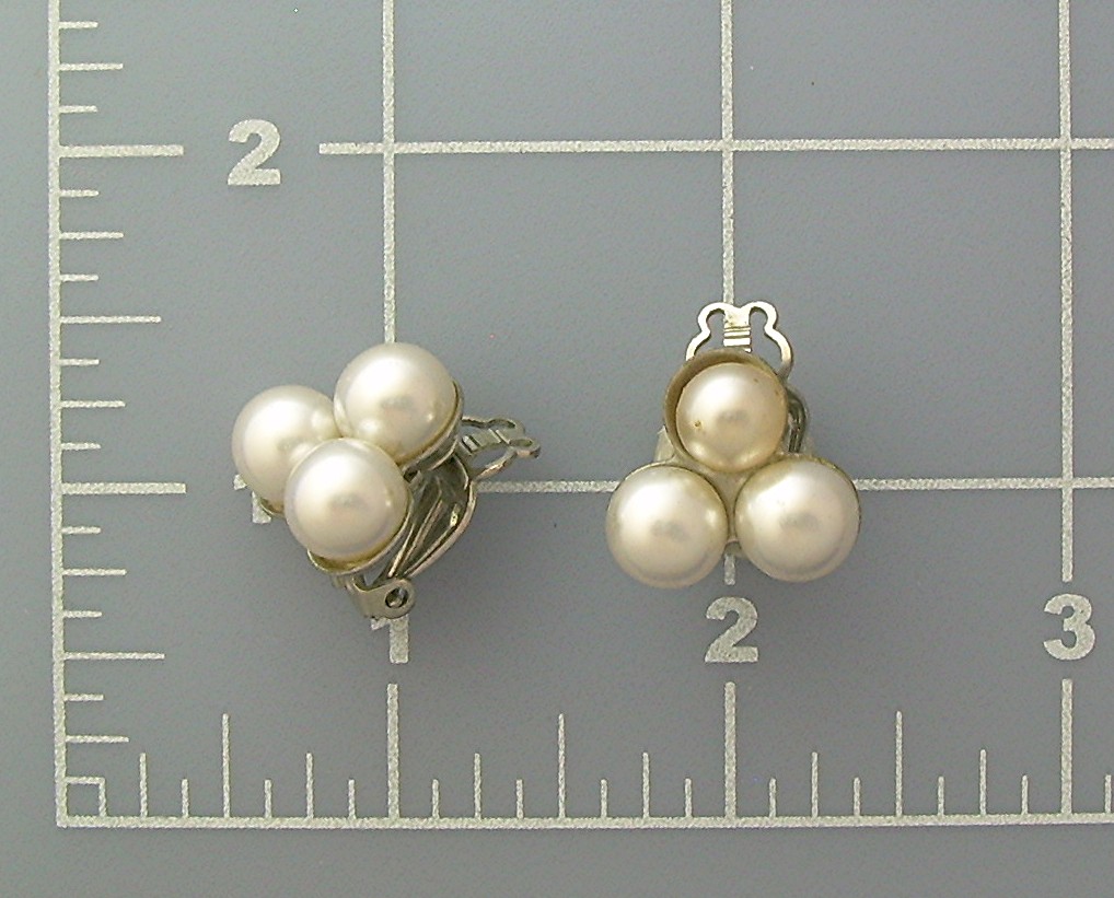Silver and Pearl Clip Earrings JAPAN