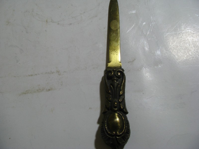 Vintage Ornate Brass Letter Opener with Scrollwork Handle