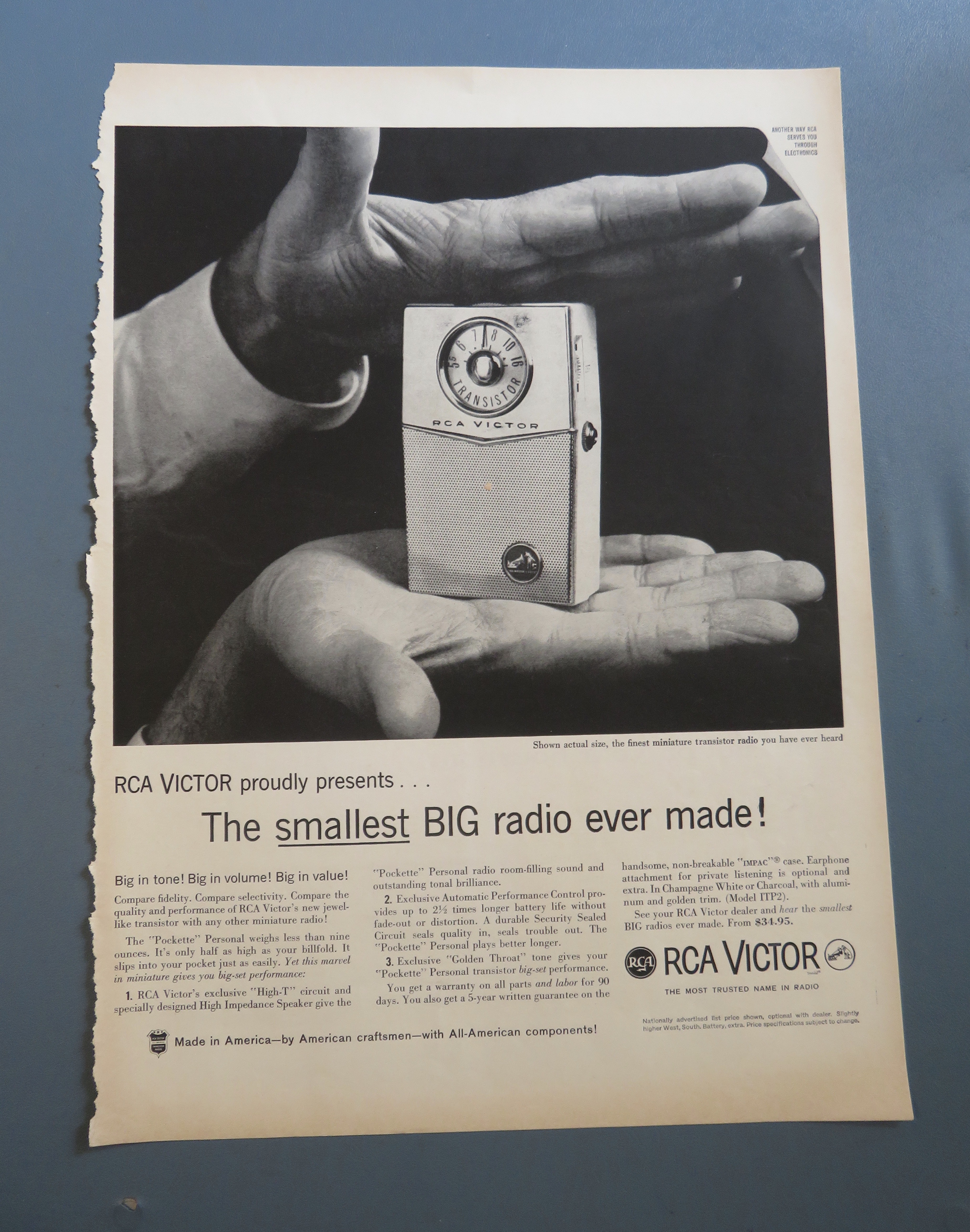 1960 RCA Victor Pockette Radio with Radio in Hands