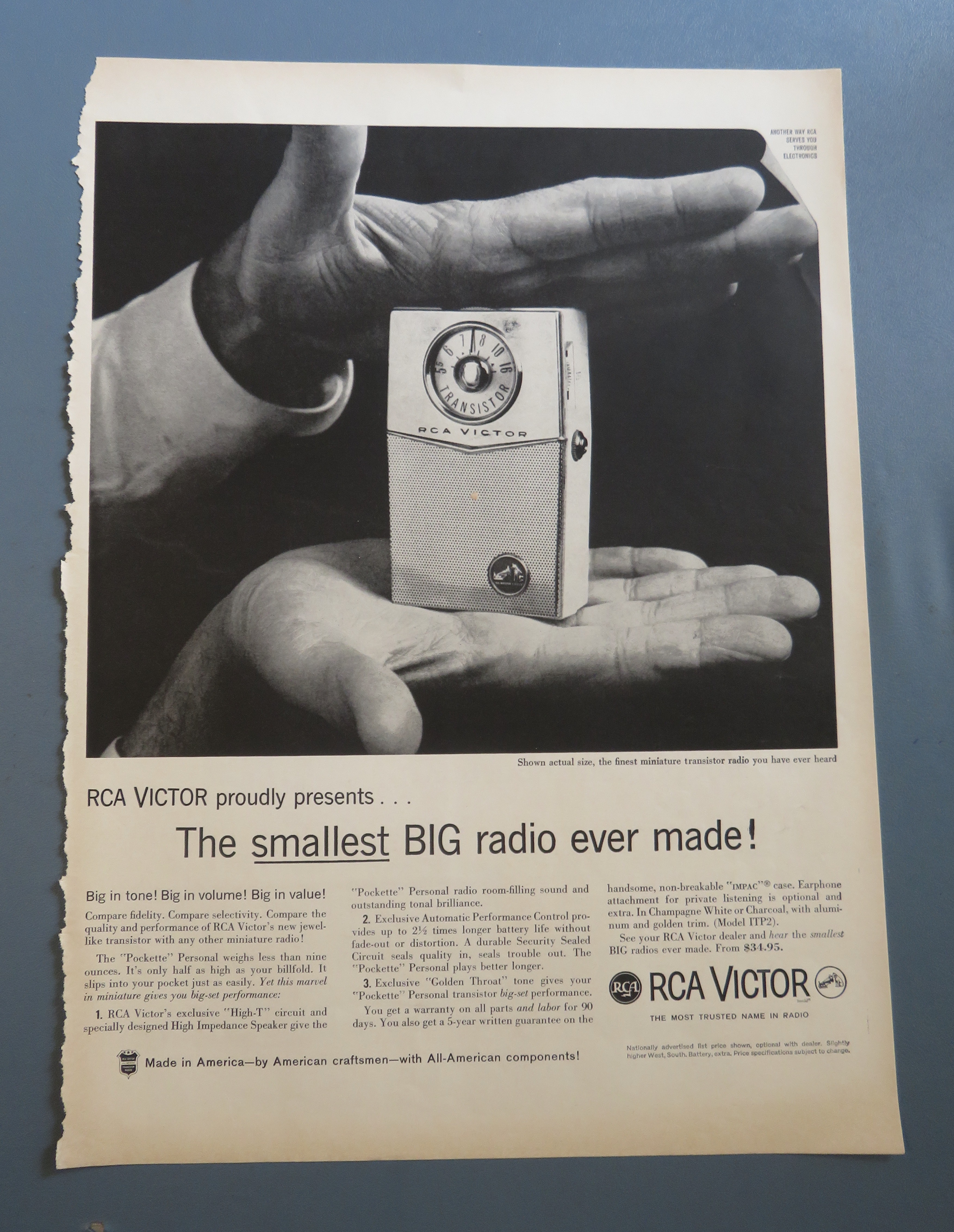 1960 RCA Victor Pockette Radio with Radio in Hands