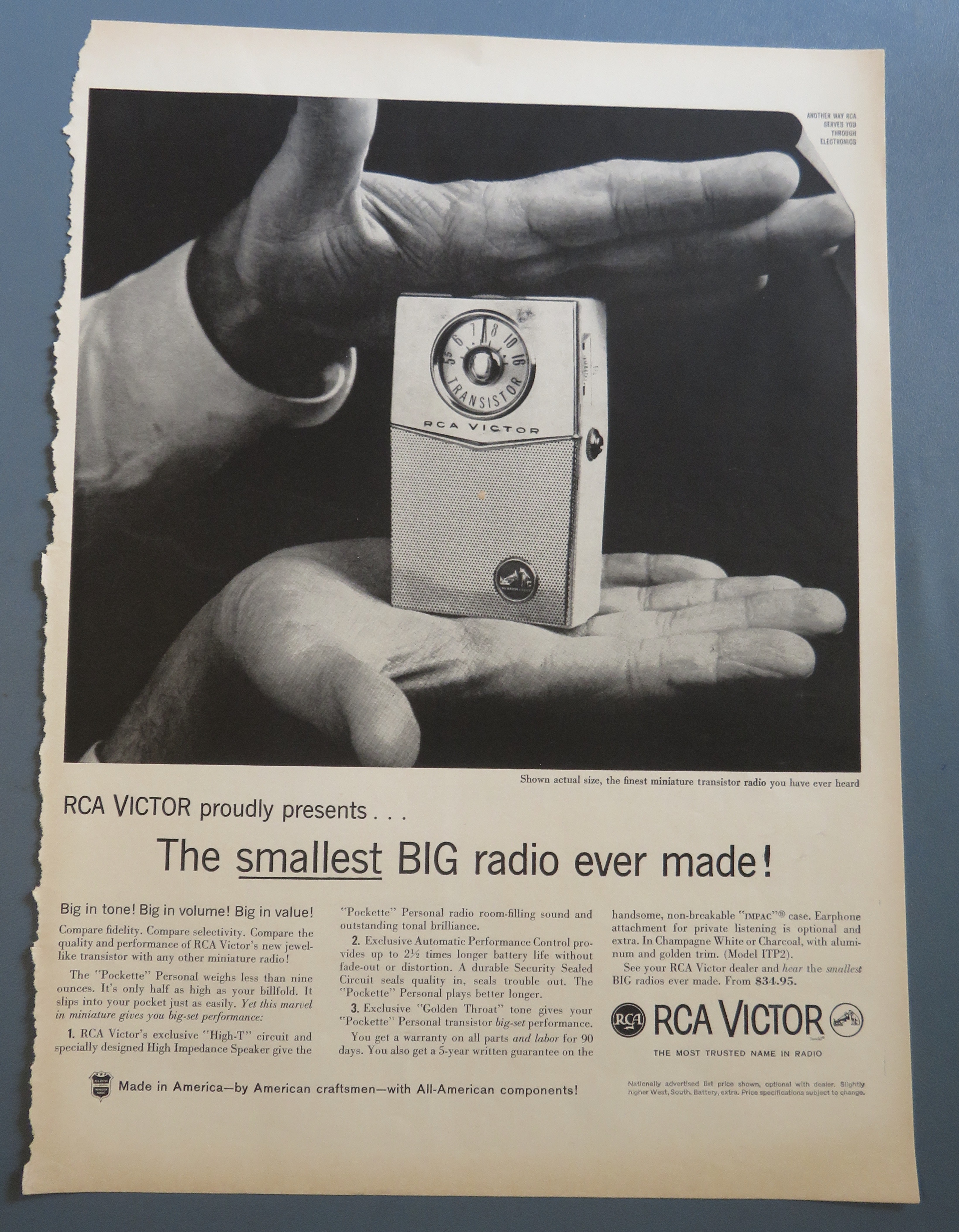 1960 RCA Victor Pockette Radio with Radio in Hands