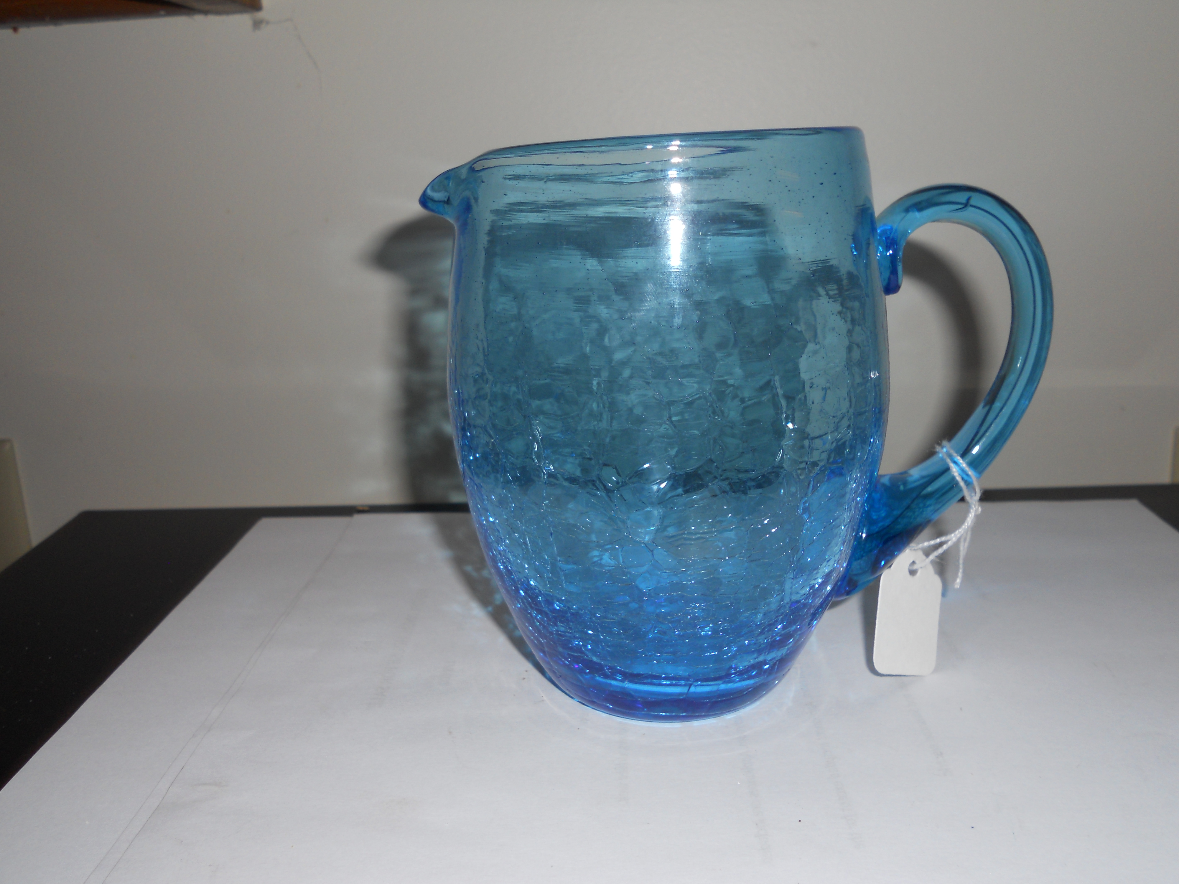 Blue Crackle Glass Pitcher