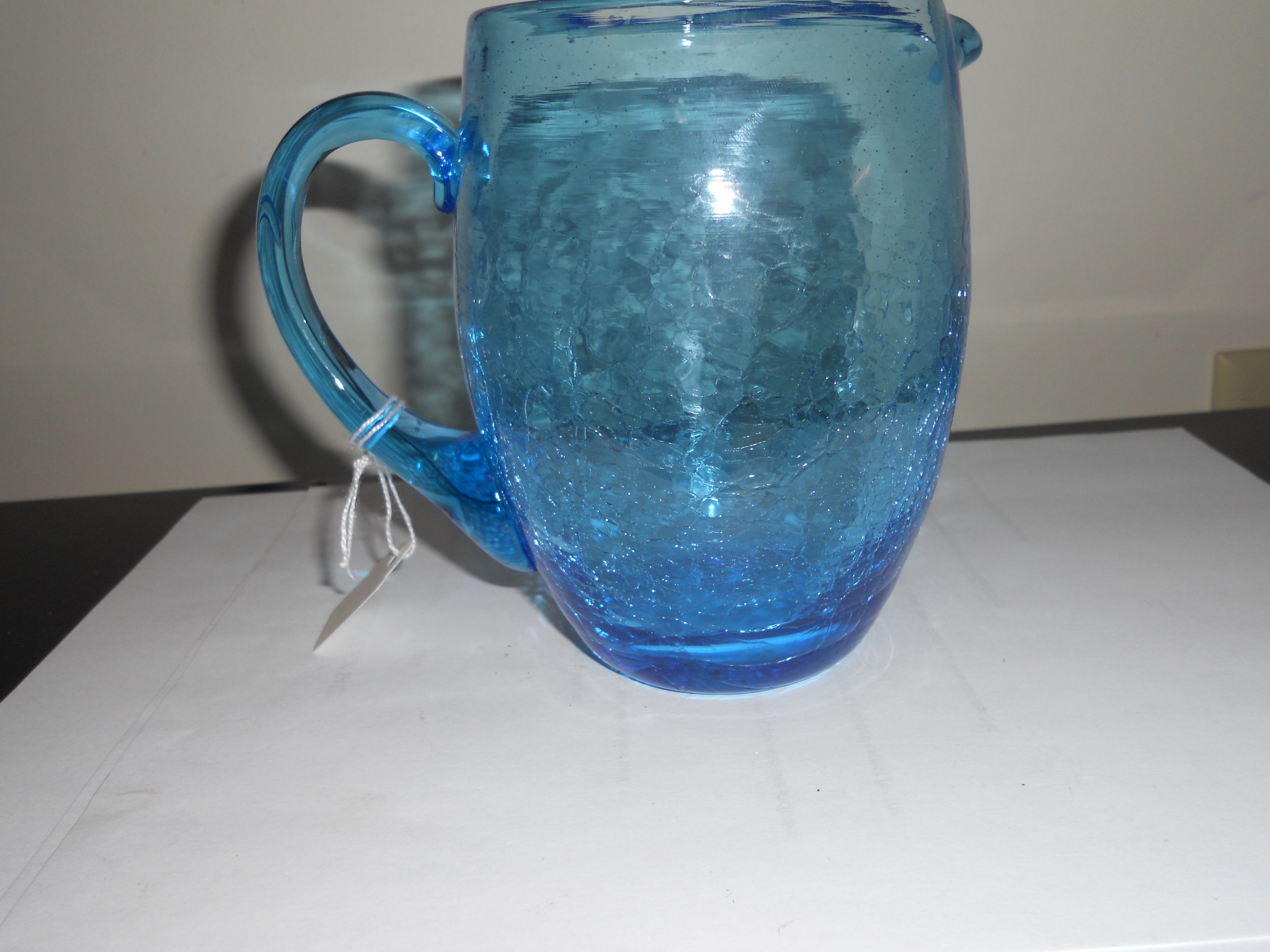 Blue Crackle Glass Pitcher