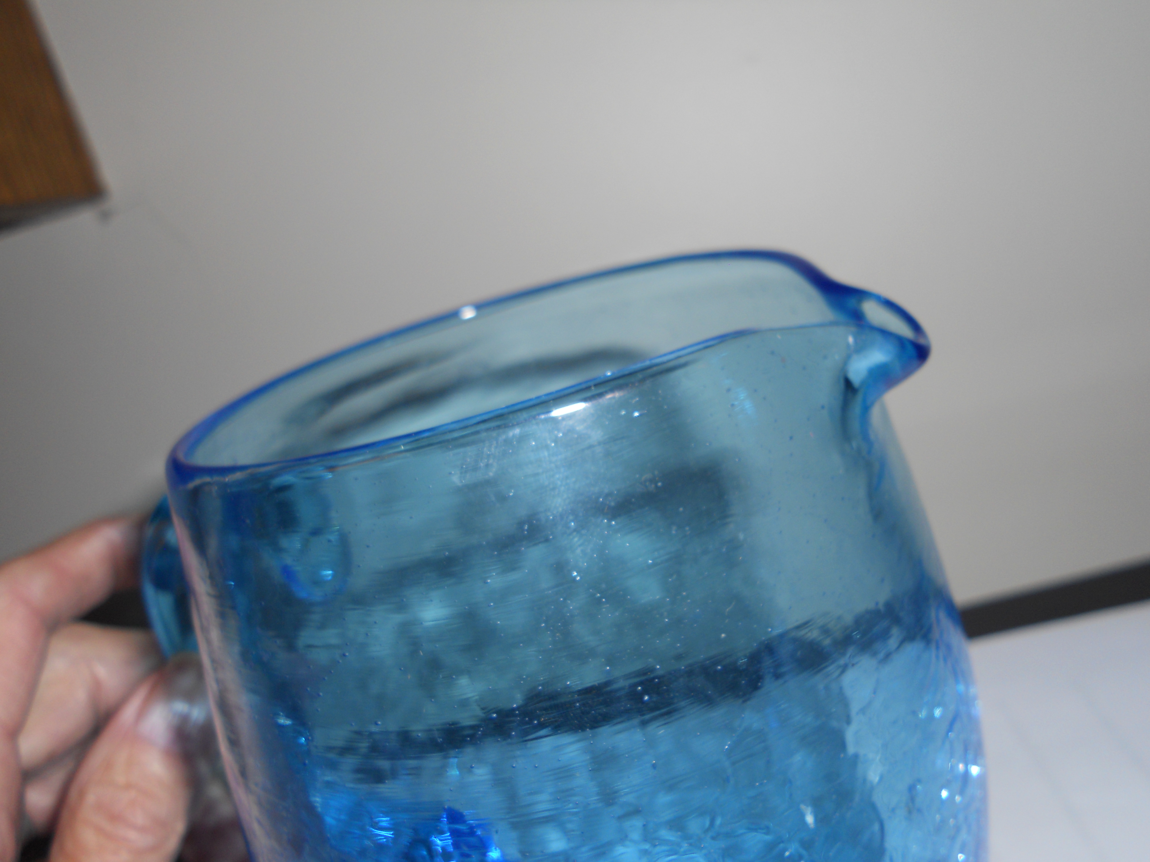 Blue Crackle Glass Pitcher