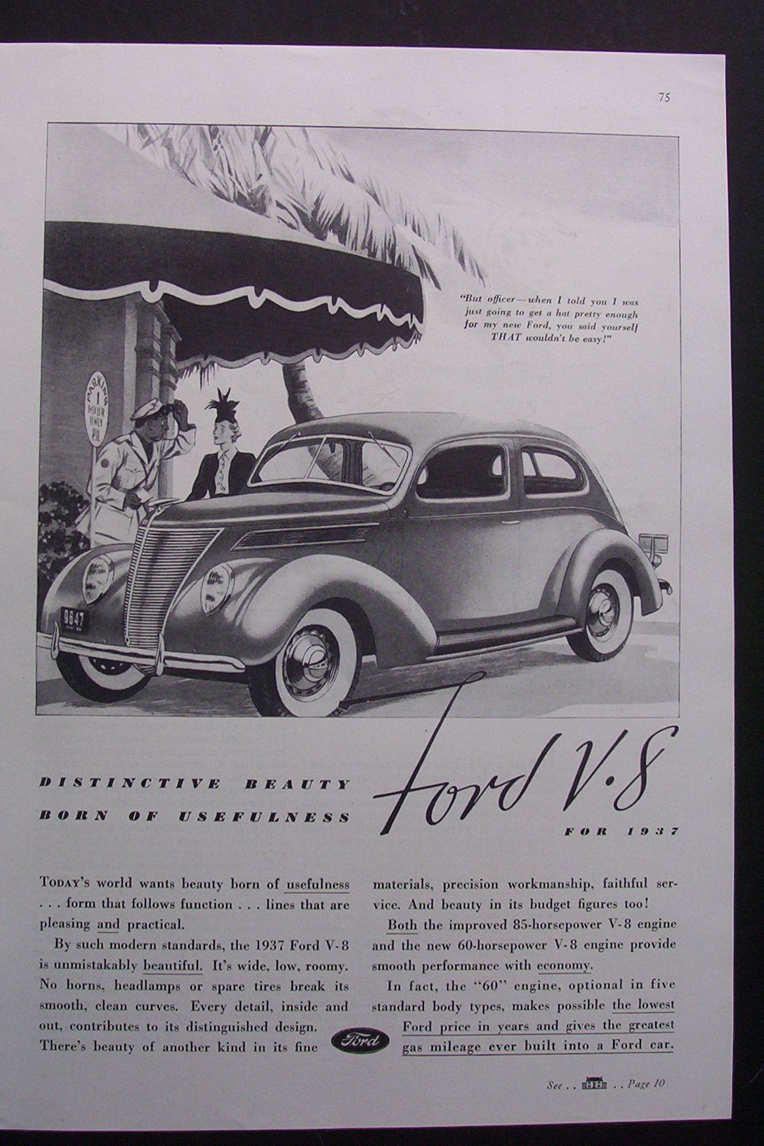 1937 Ford V-8 with a Great Black & White Picture of V-8