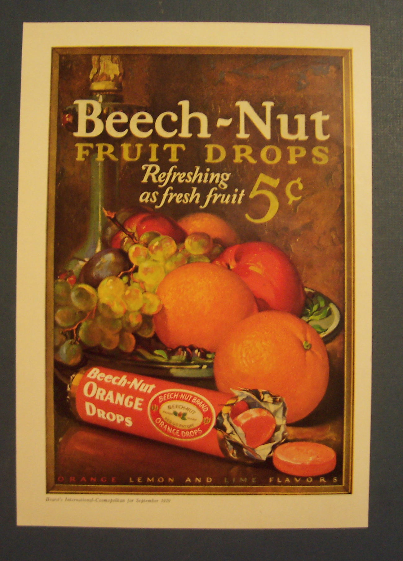 1929 Beech-Nut Fruit Drops Ad with Orange Drops