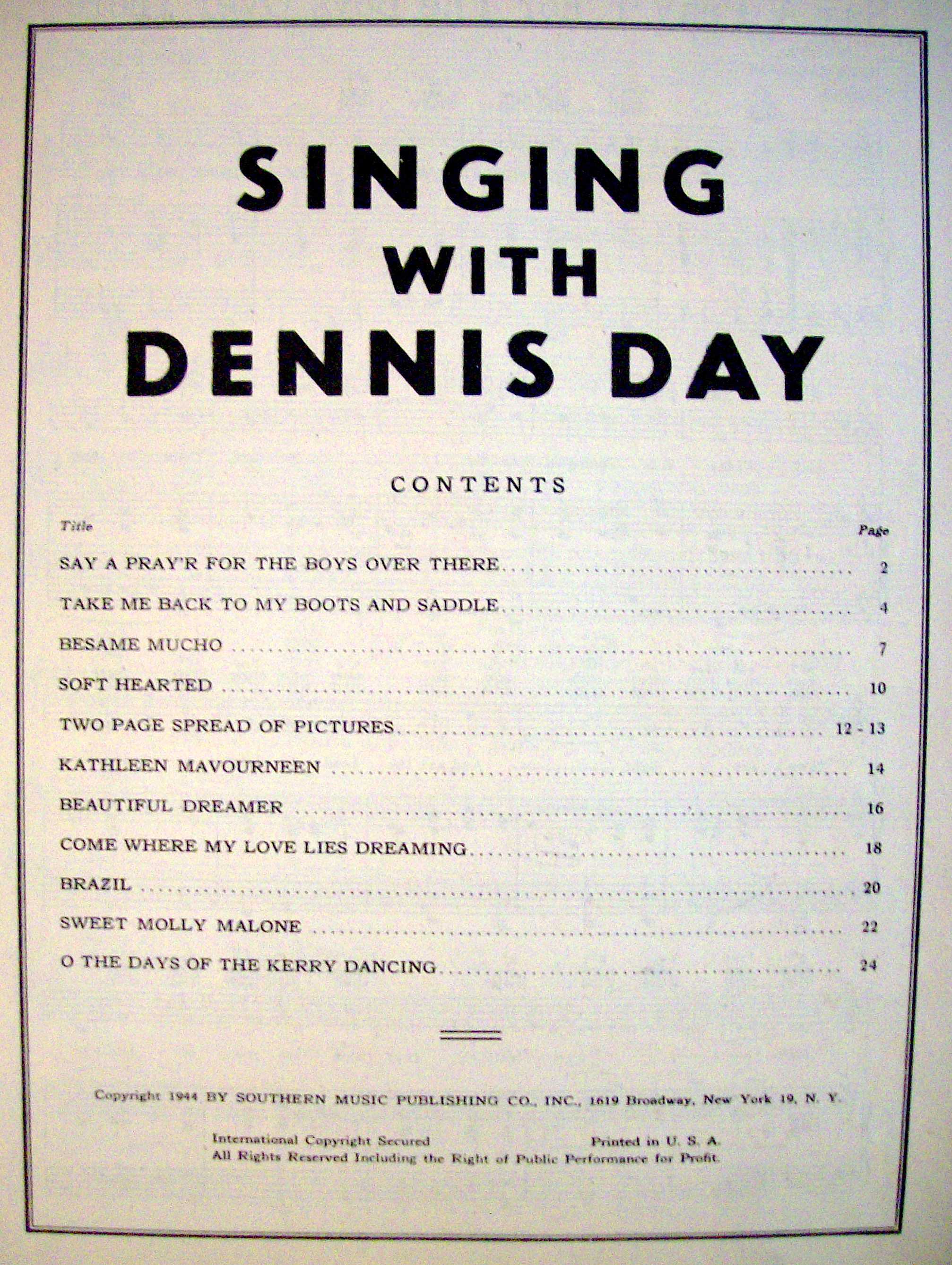 Sheet Music For 1943 Singing With Dennis Day
