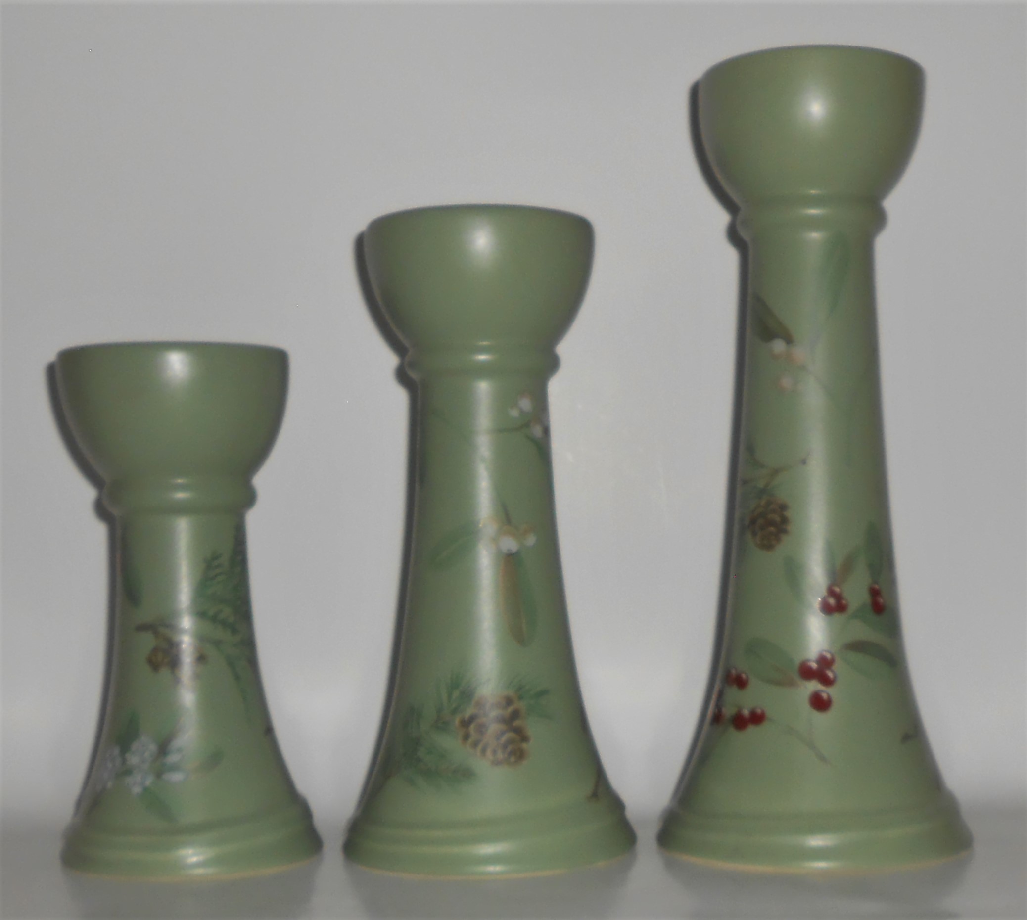Pfaltzgraff Pottery Winterwood Green Set/3 Candlestick