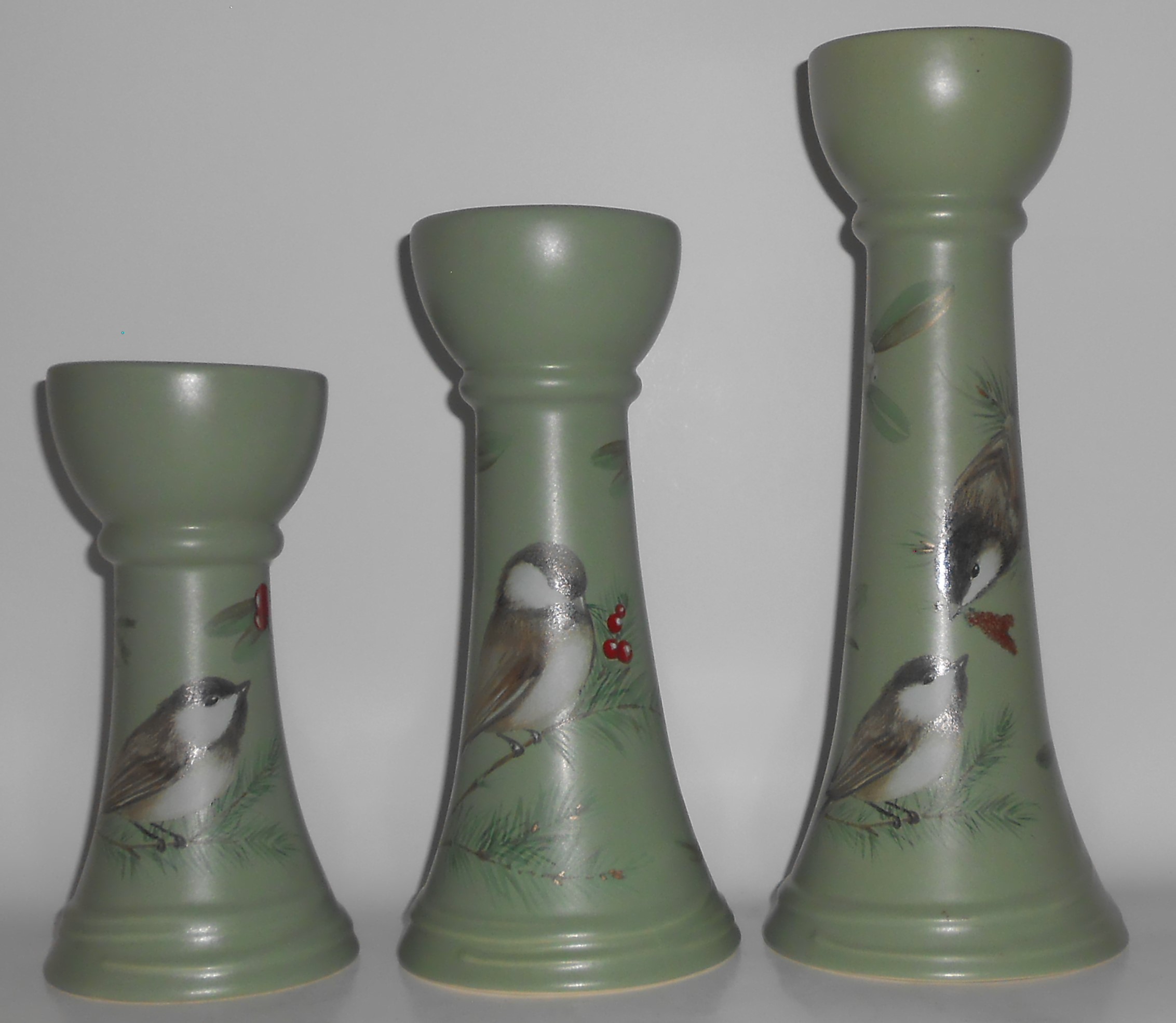 Pfaltzgraff Pottery Winterwood Green Set/3 Candlestick