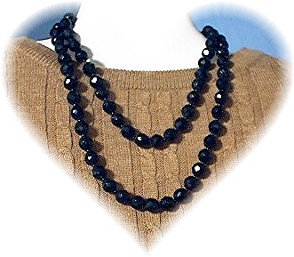 38 Inch Long French Jet/Glass Faceted Beads.