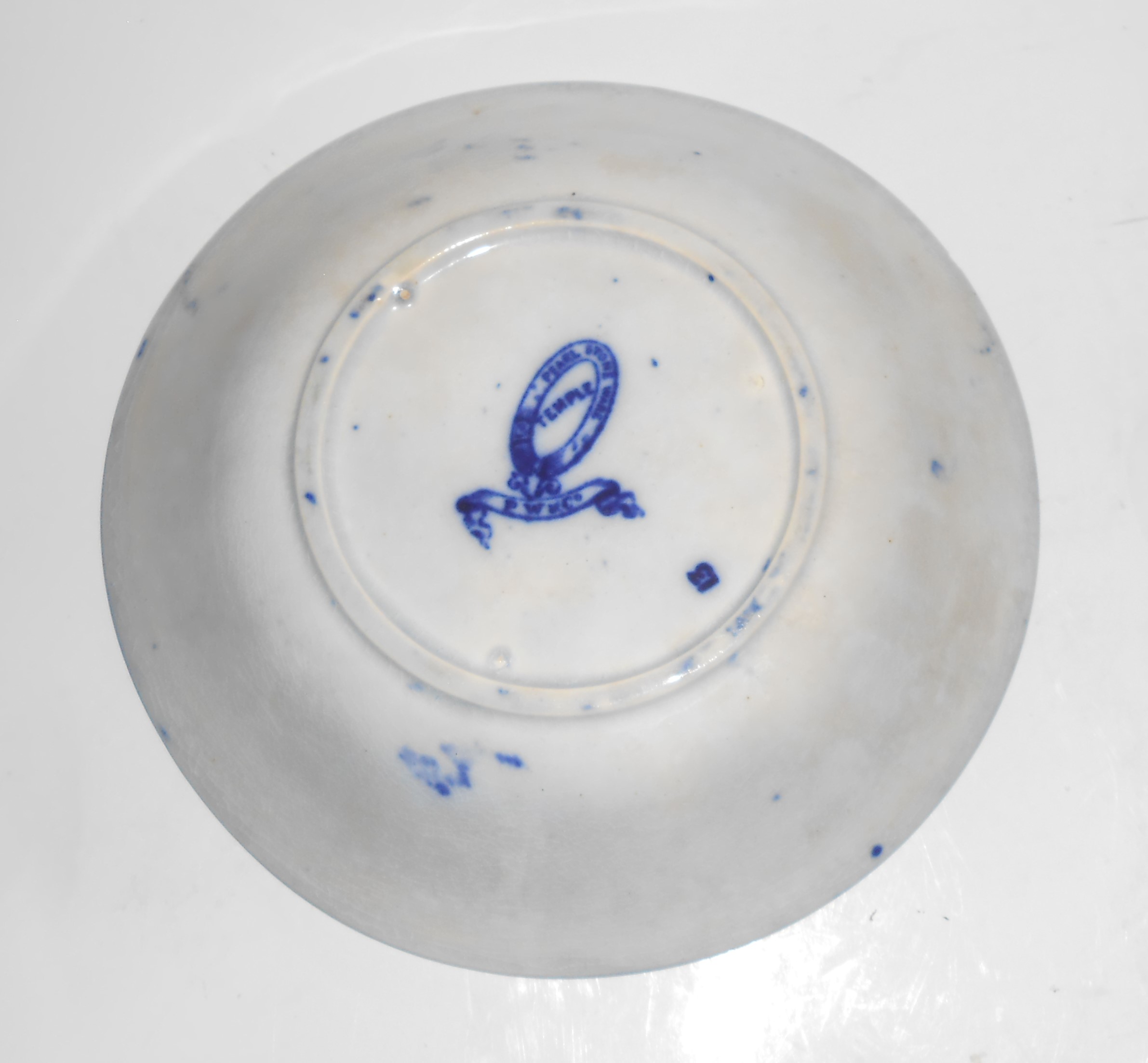 Vintage Flow Blue China Pearl Stoneware Temple Fruit Bo
