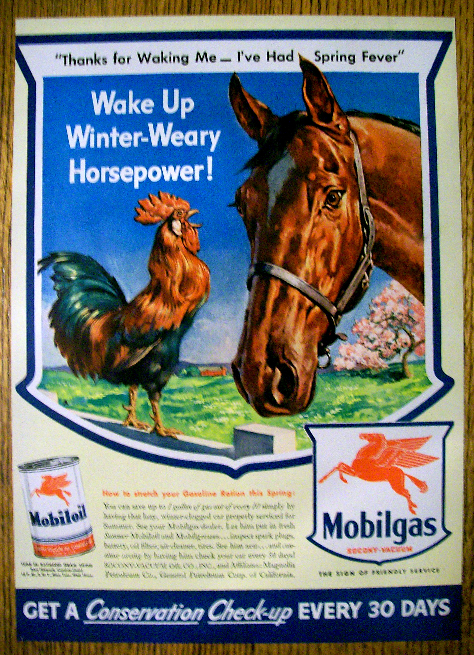 1943 Mobil Gas & Mobil Oil with Horse & Rooster