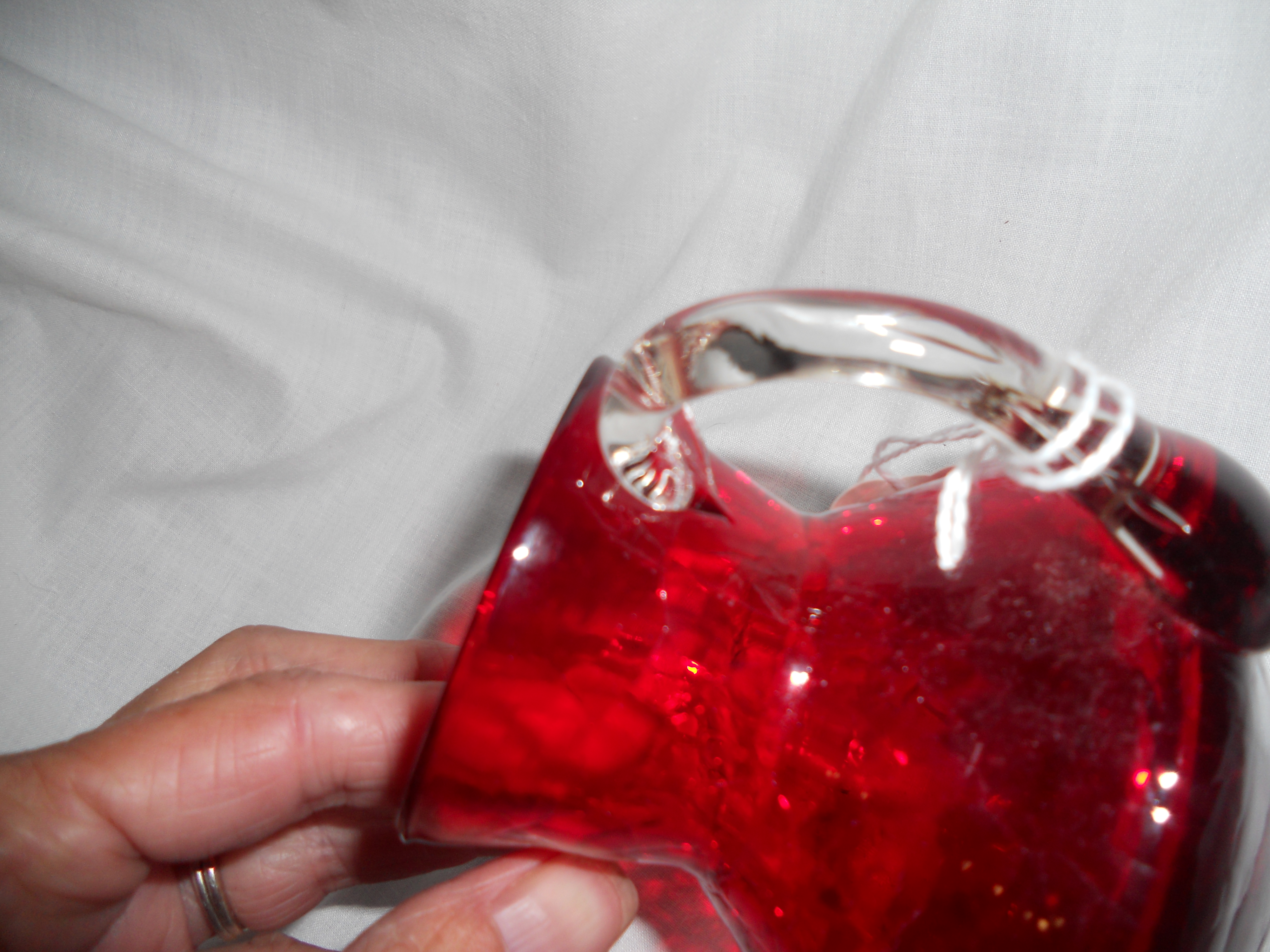 Blown Ruby Red Crackle Glass Pitcher Creamer