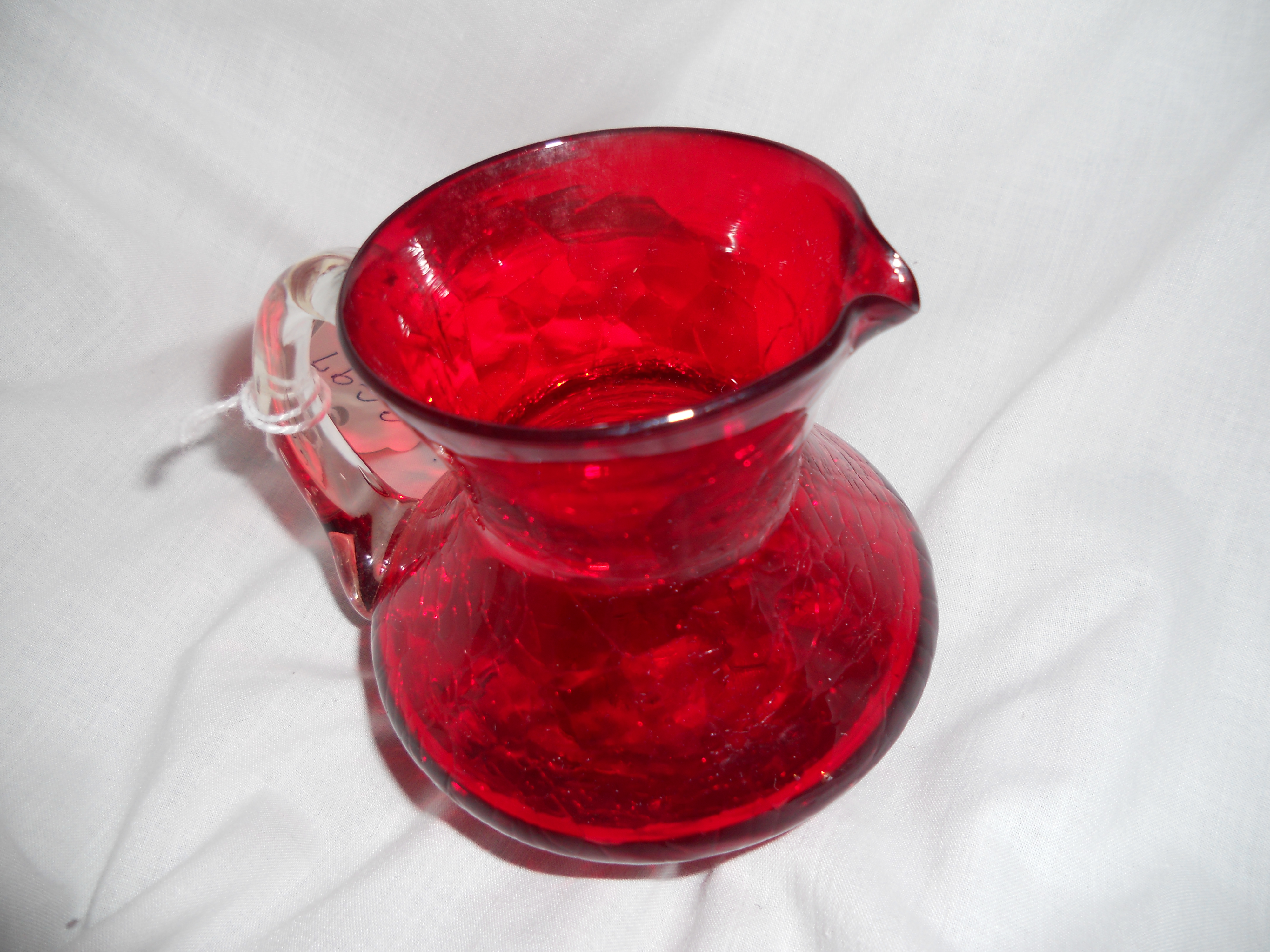 Blown Ruby Red Crackle Glass Pitcher Creamer