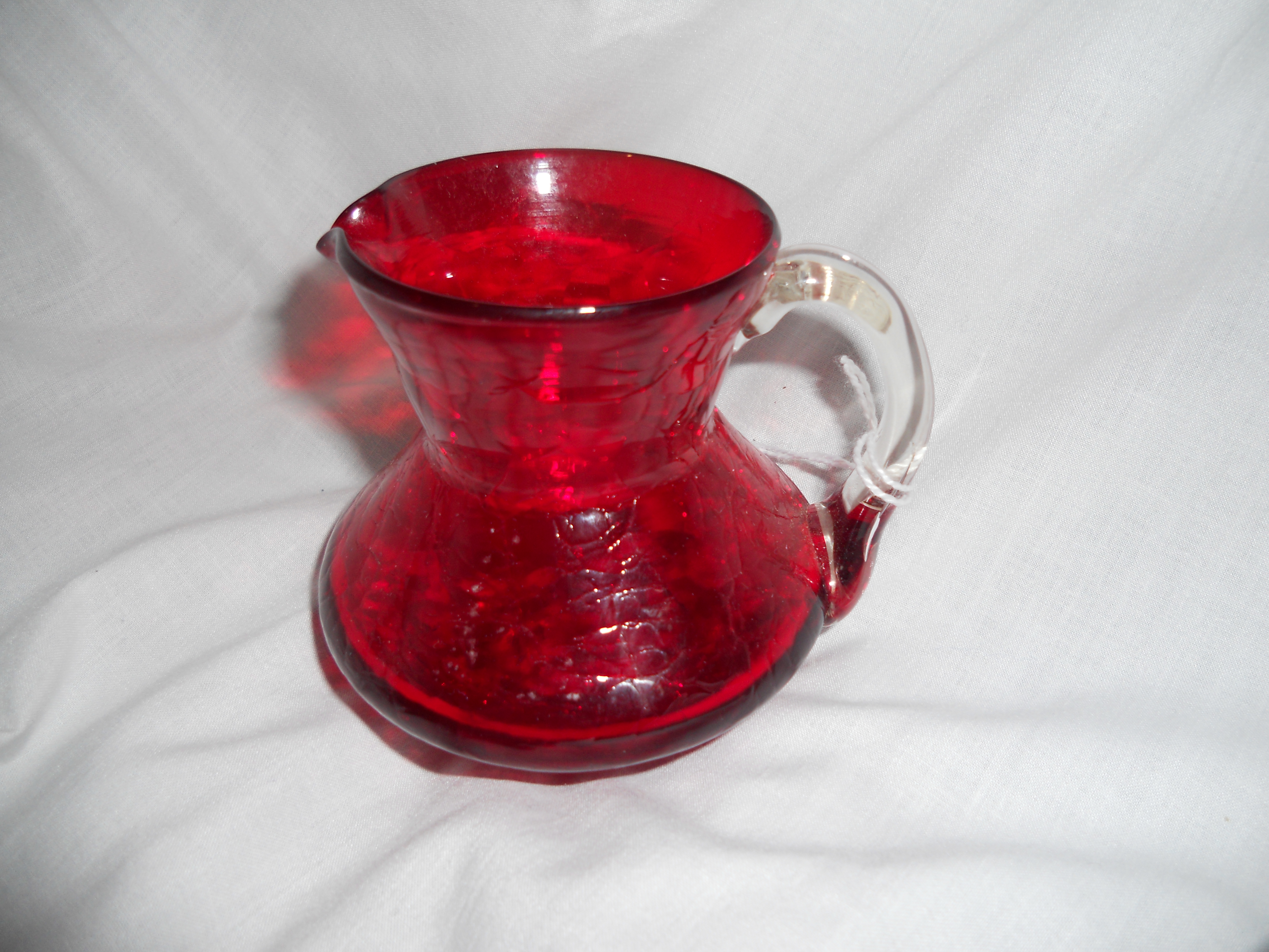 Blown Ruby Red Crackle Glass Pitcher Creamer