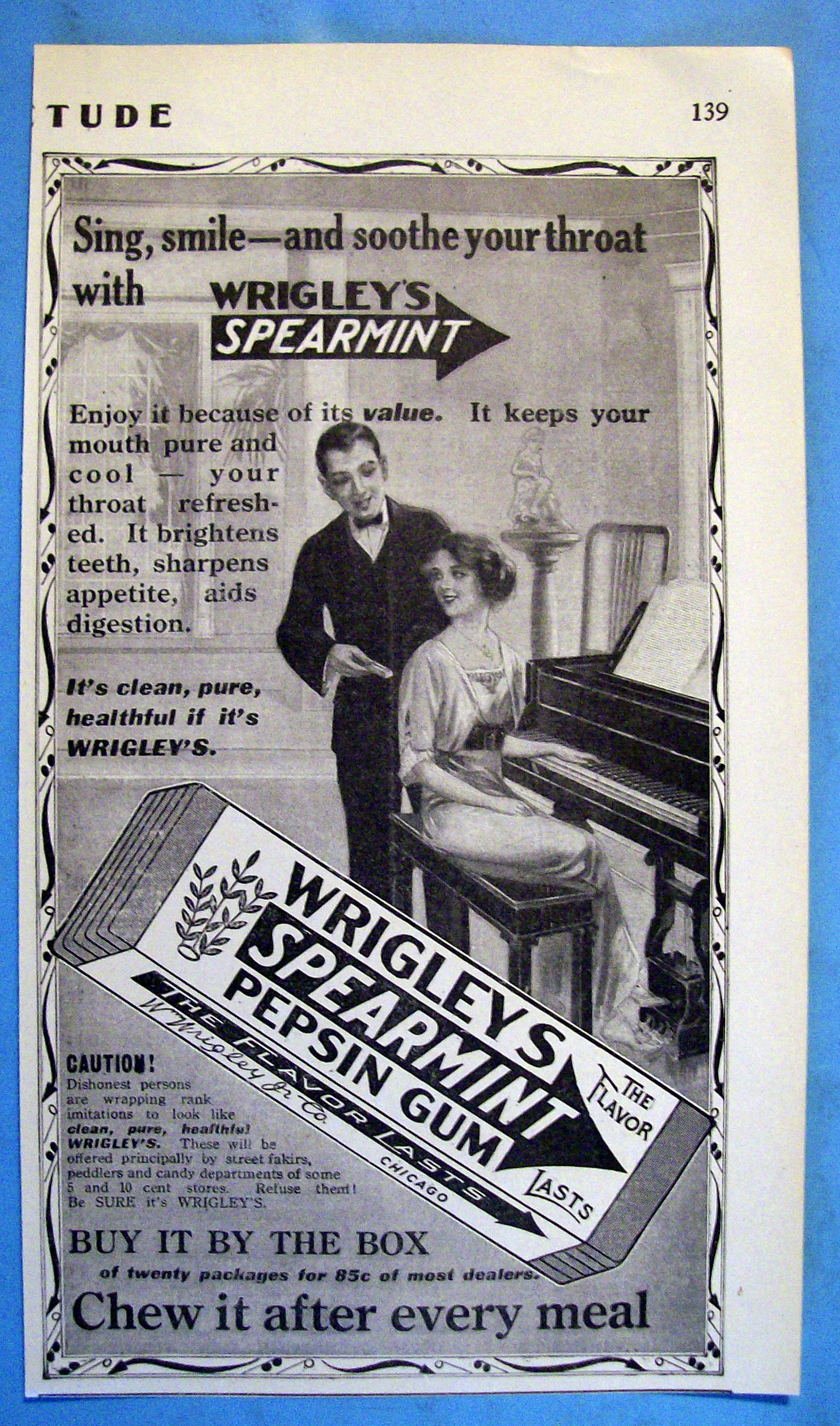 1914 Wrigley's Spearmint Pepsin Gum with Man & Woman