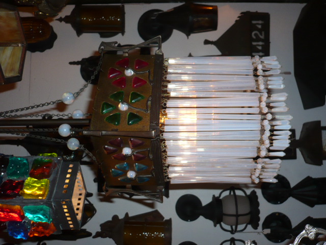 Antique Art Glass Pendant Light  #29