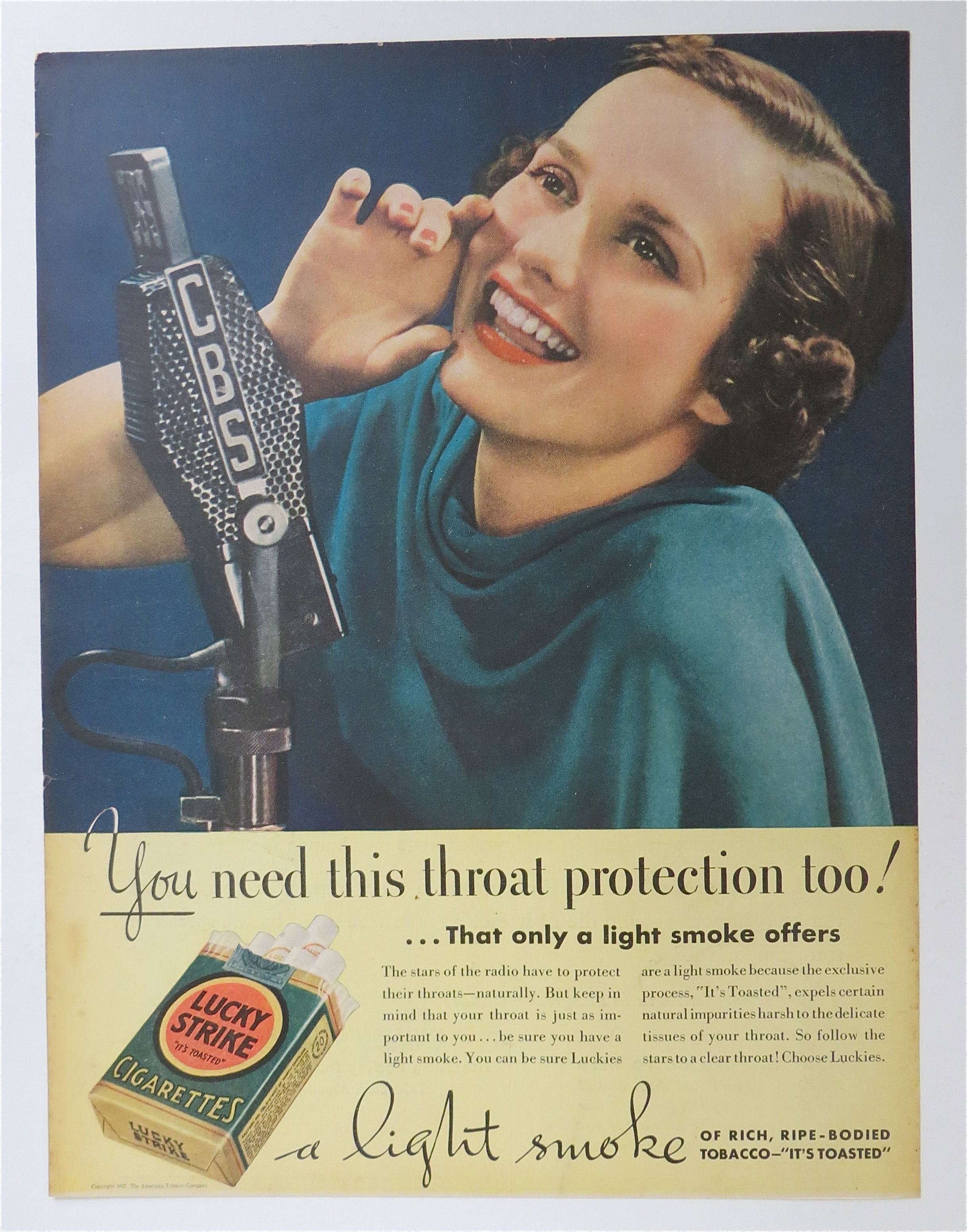 1937 Lucky Strike Cigarettes w/Woman & Microphone