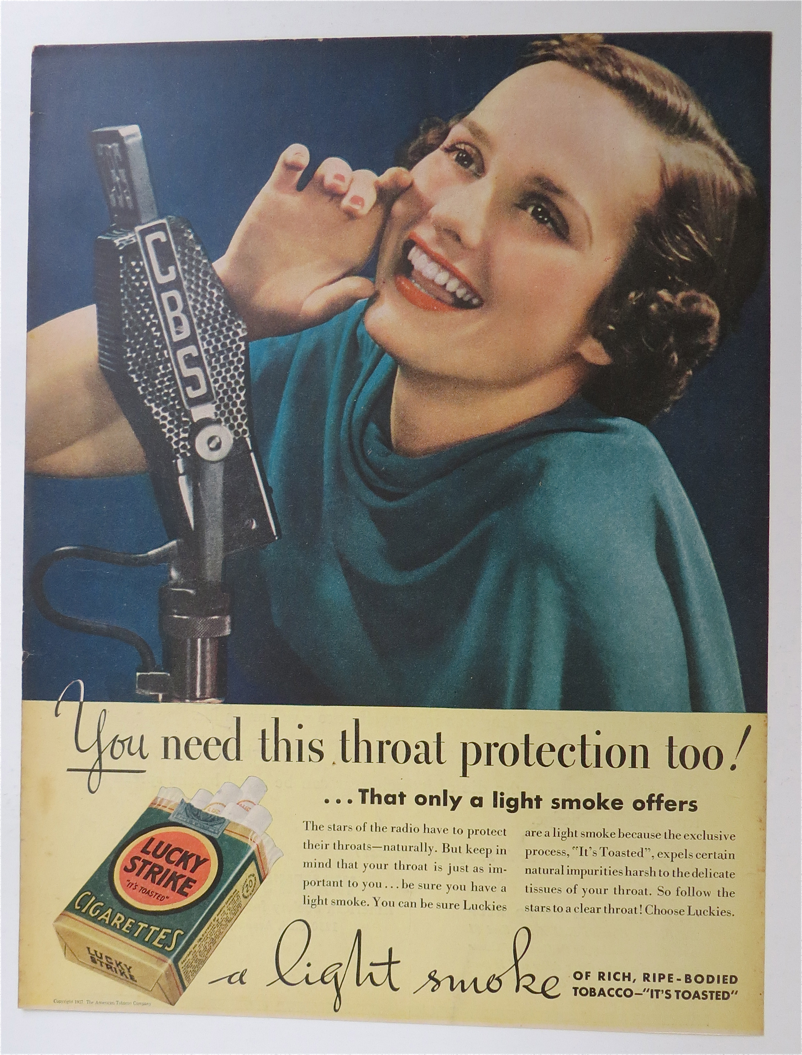 1937 Lucky Strike Cigarettes w/Woman & Microphone