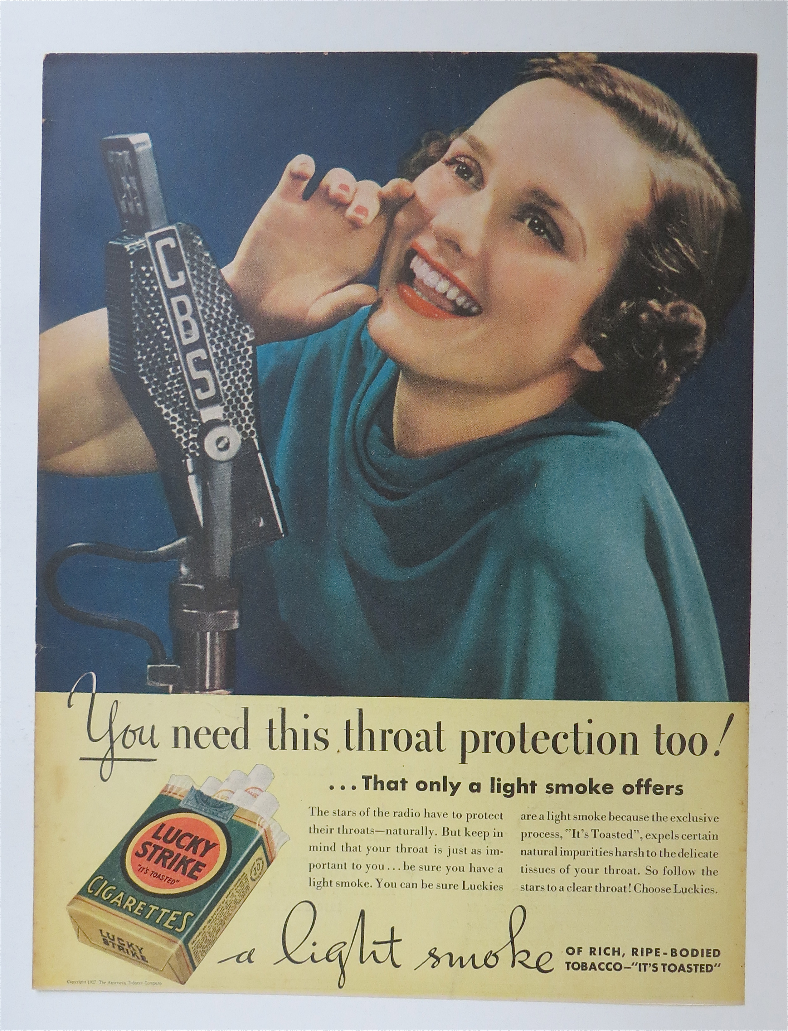 1937 Lucky Strike Cigarettes w/Woman & Microphone