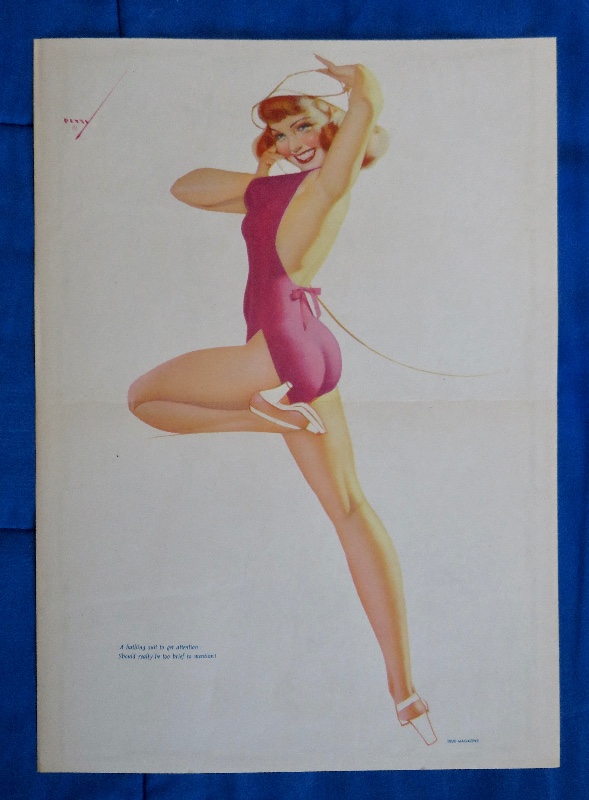 Original 1947 Sexy Pin Up Girl Wearing A Pink Bodysuit & White Hat While Talking On The Telephone By George Petty