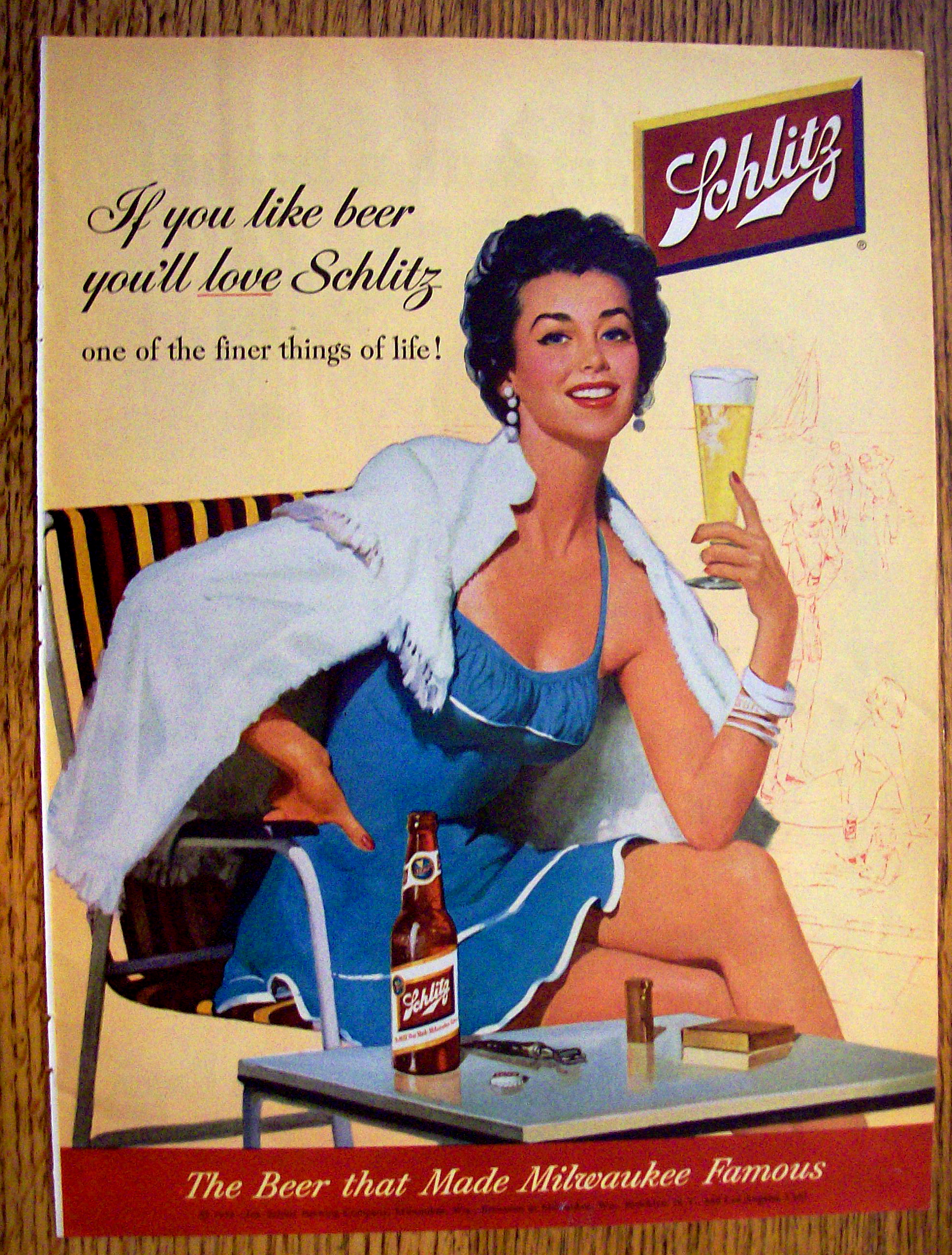 1954 Schlitz Beer with Woman Holding Glass Of Beer