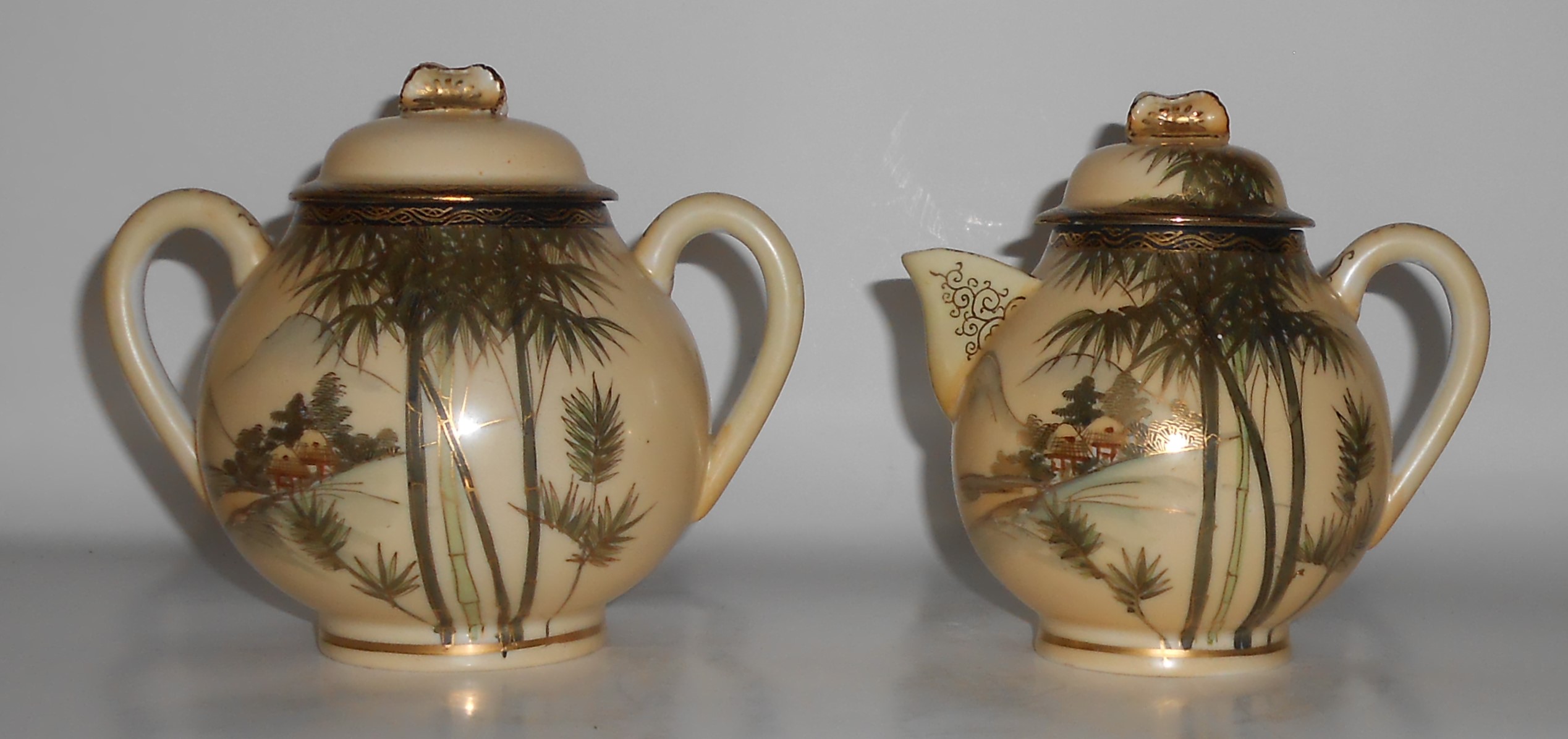 Nishida Japan Porcelain China 22k Yellow Black Bamboo O