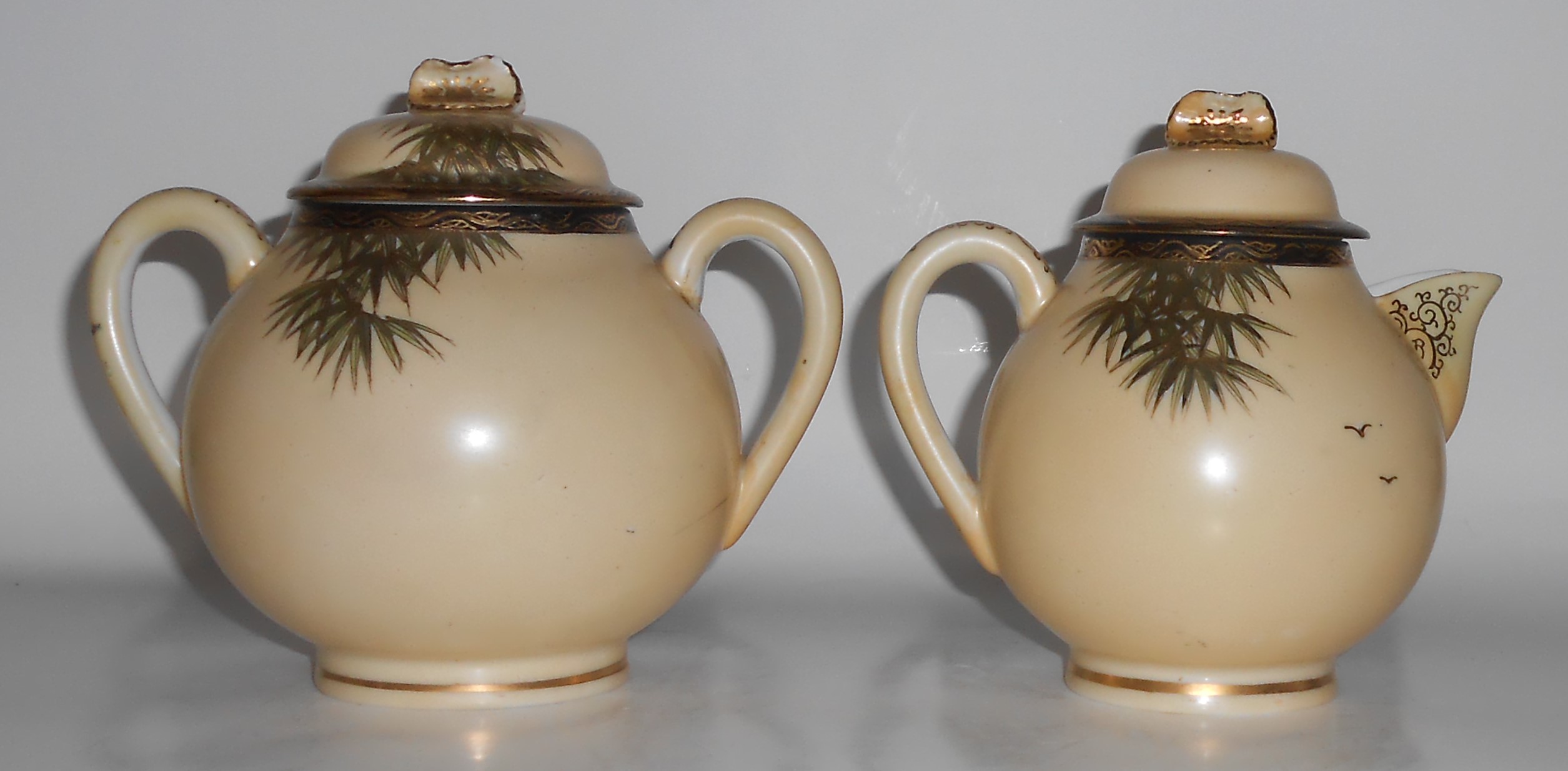Nishida Japan Porcelain China 22k Yellow Black Bamboo O