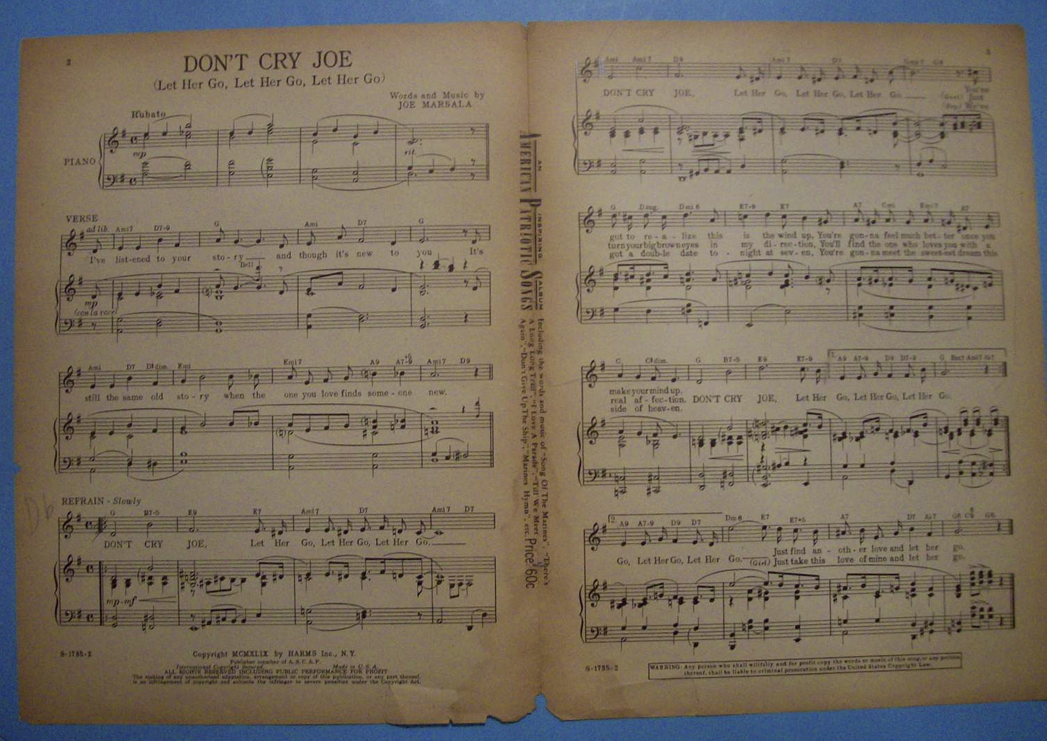 Sheet Music For 1949 Don't Cry Joe