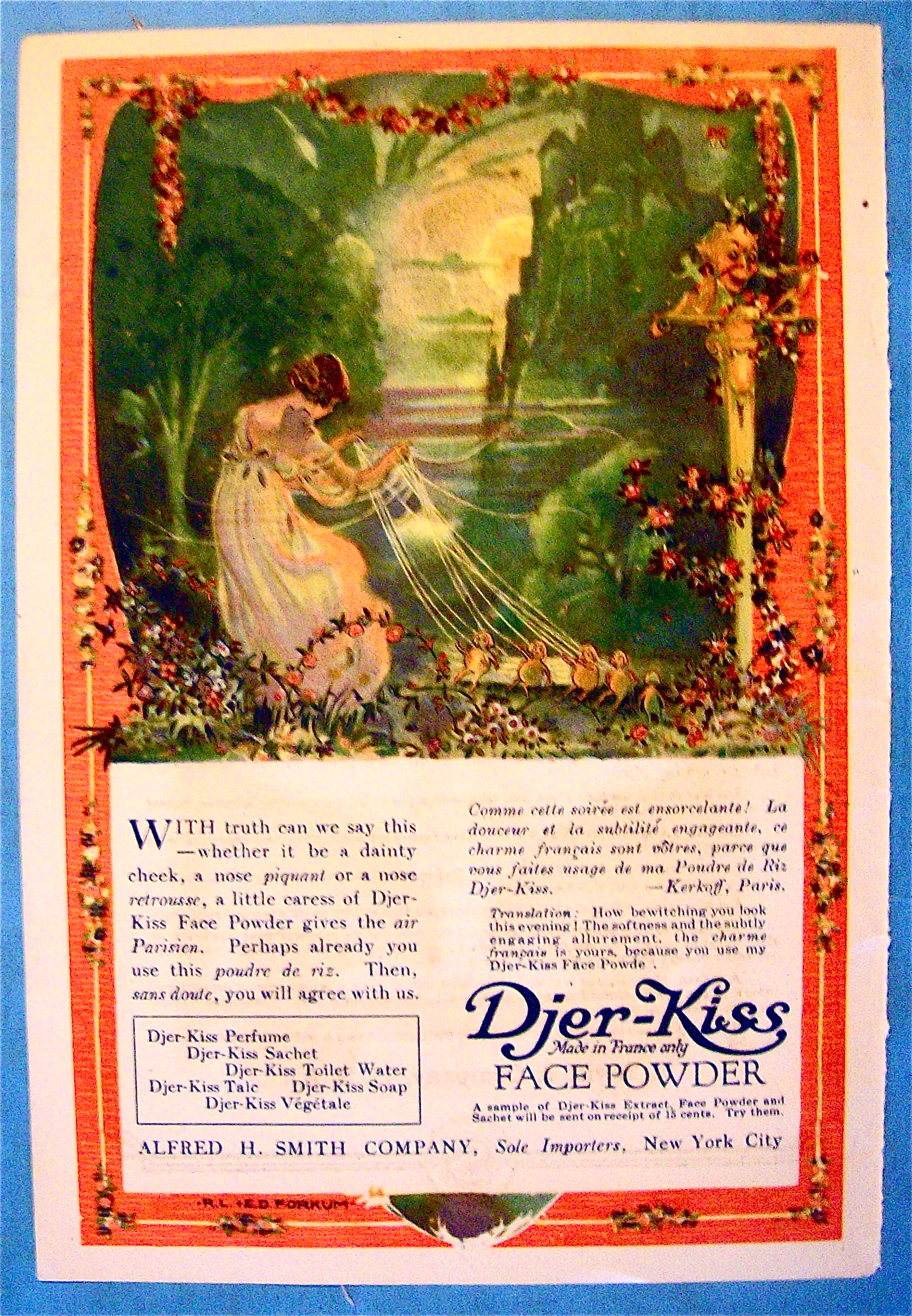 1918 Djer Kiss Face Powder with Girl Pulling Strings