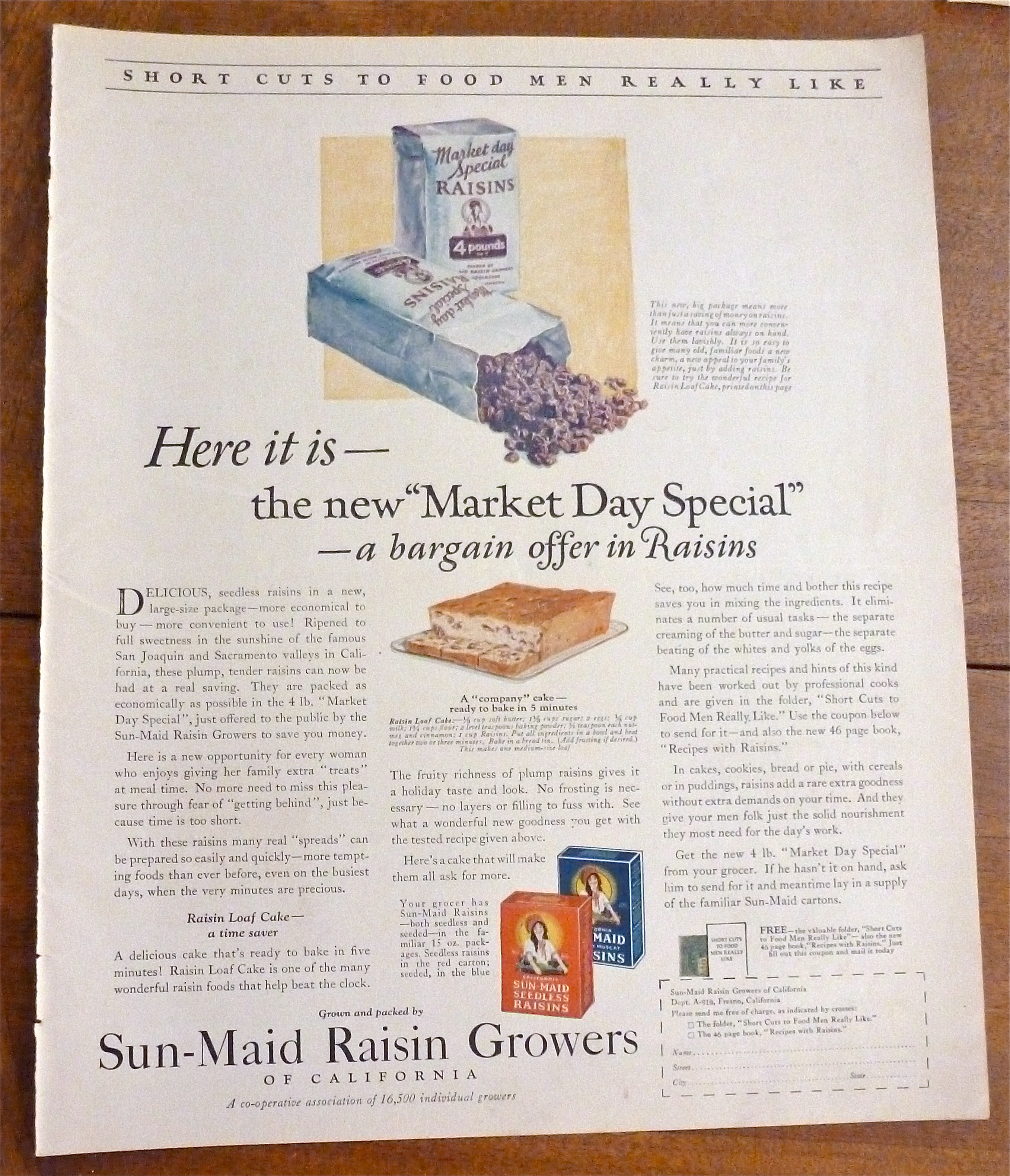 1924 Sun Maid Raisin Growers w/ Raisin Loaf Cake