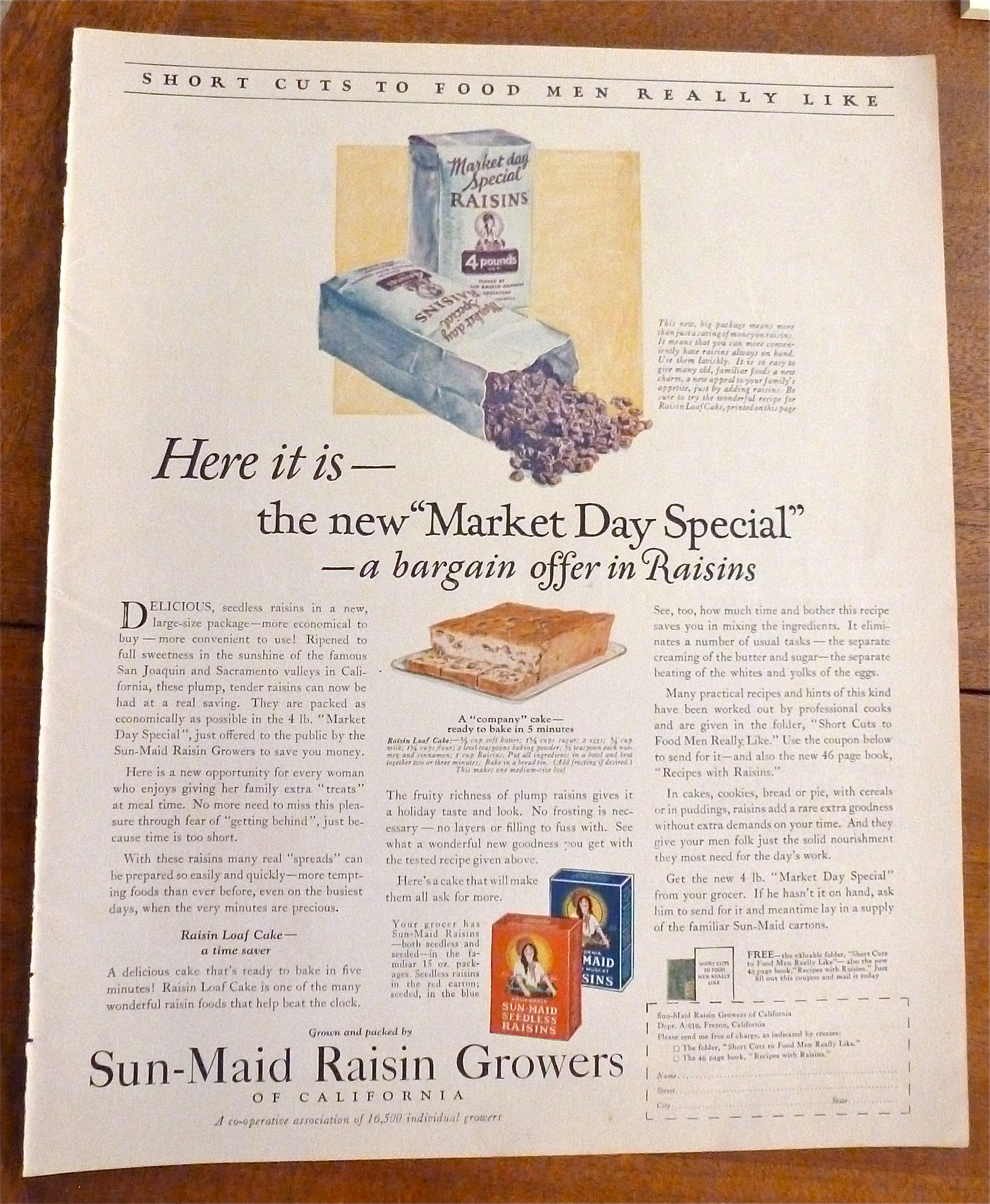 1924 Sun Maid Raisin Growers w/ Raisin Loaf Cake