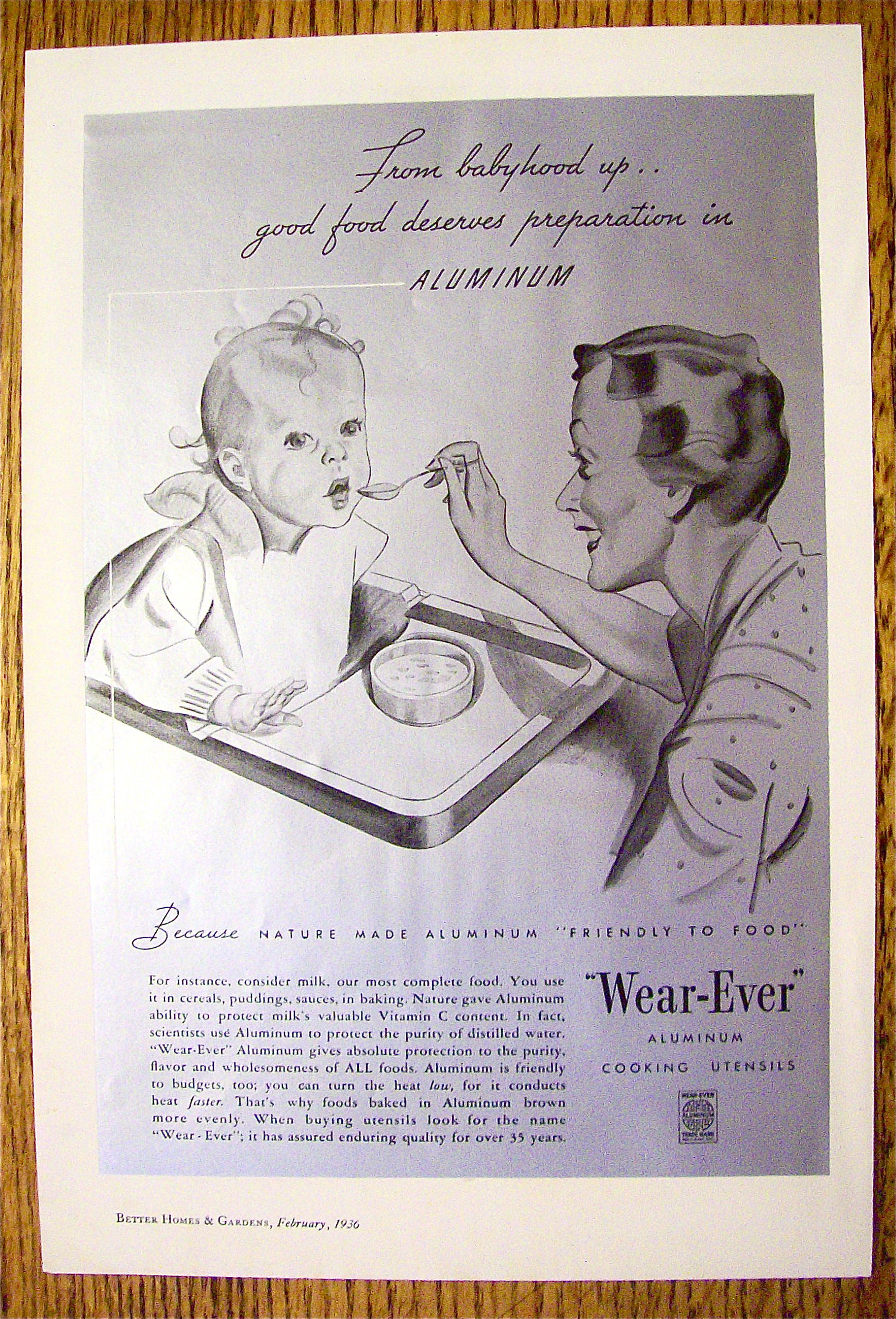 1936 Wear Ever Cooking Utensils with Woman and Baby