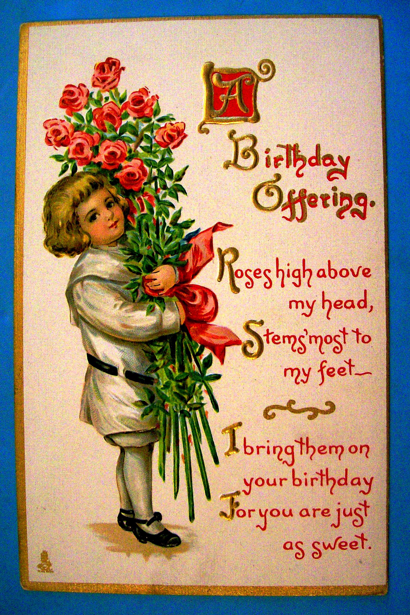 Birthday Children Postcard (Child Holding Bouquet)