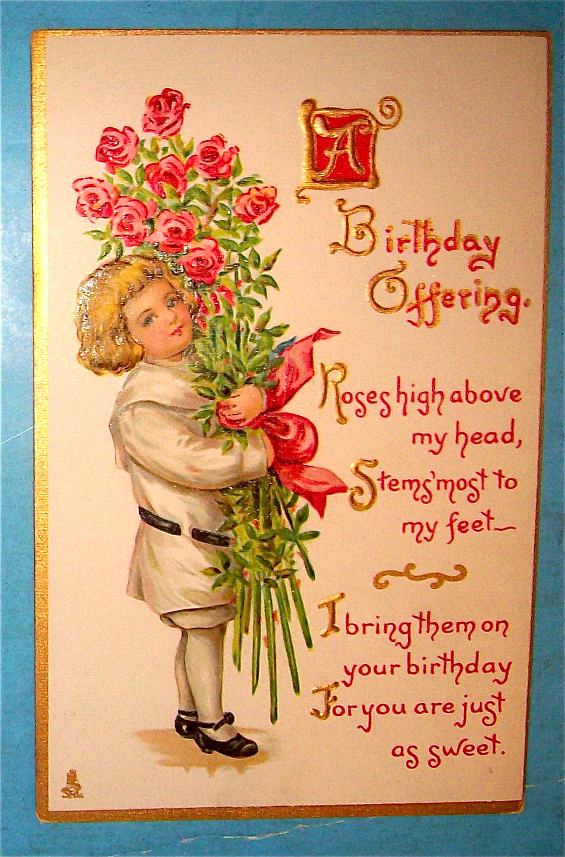 Birthday Children Postcard (Child Holding Bouquet)
