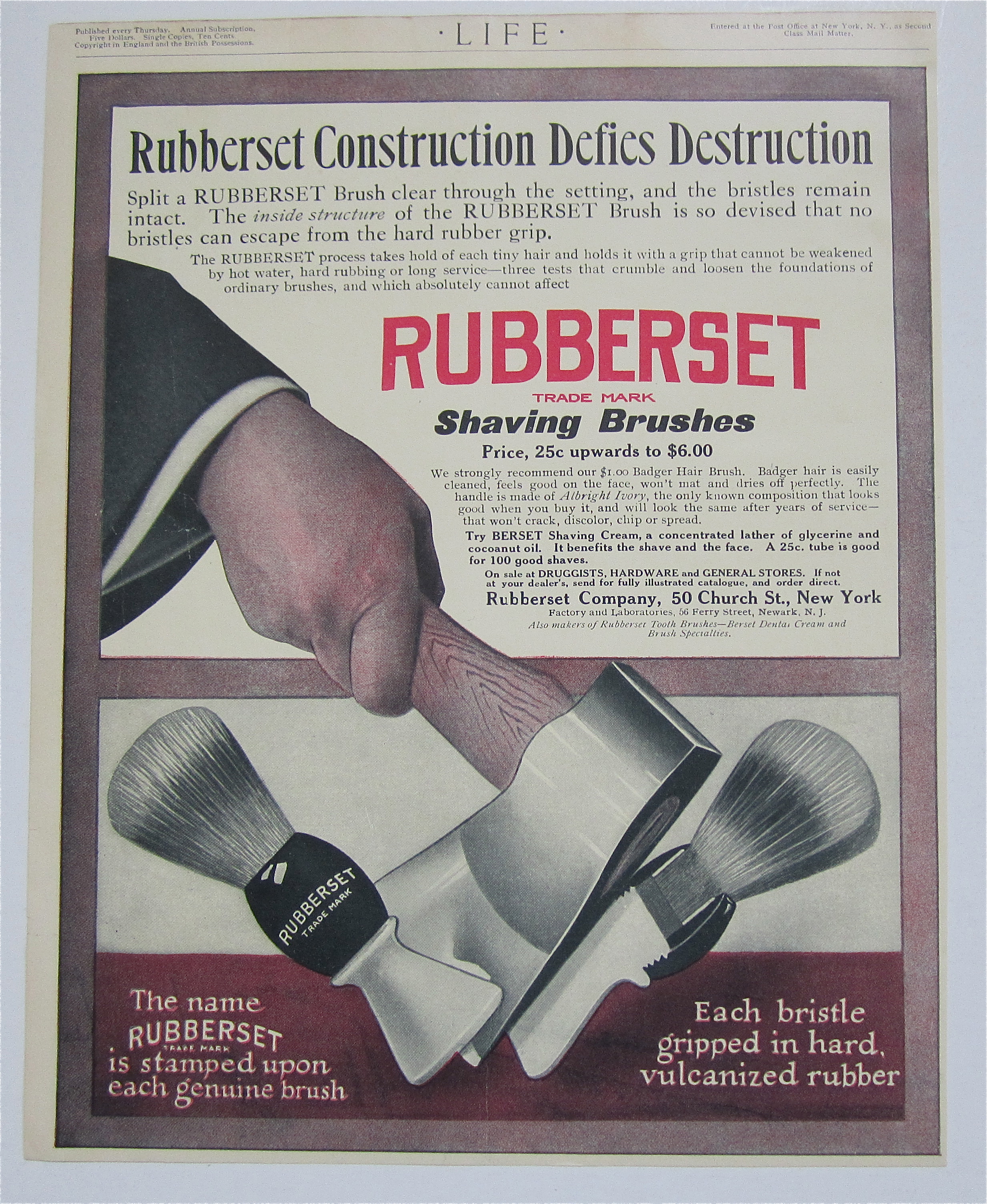 1909 Rubberset Shaving Brushes with Brush Cut In Half