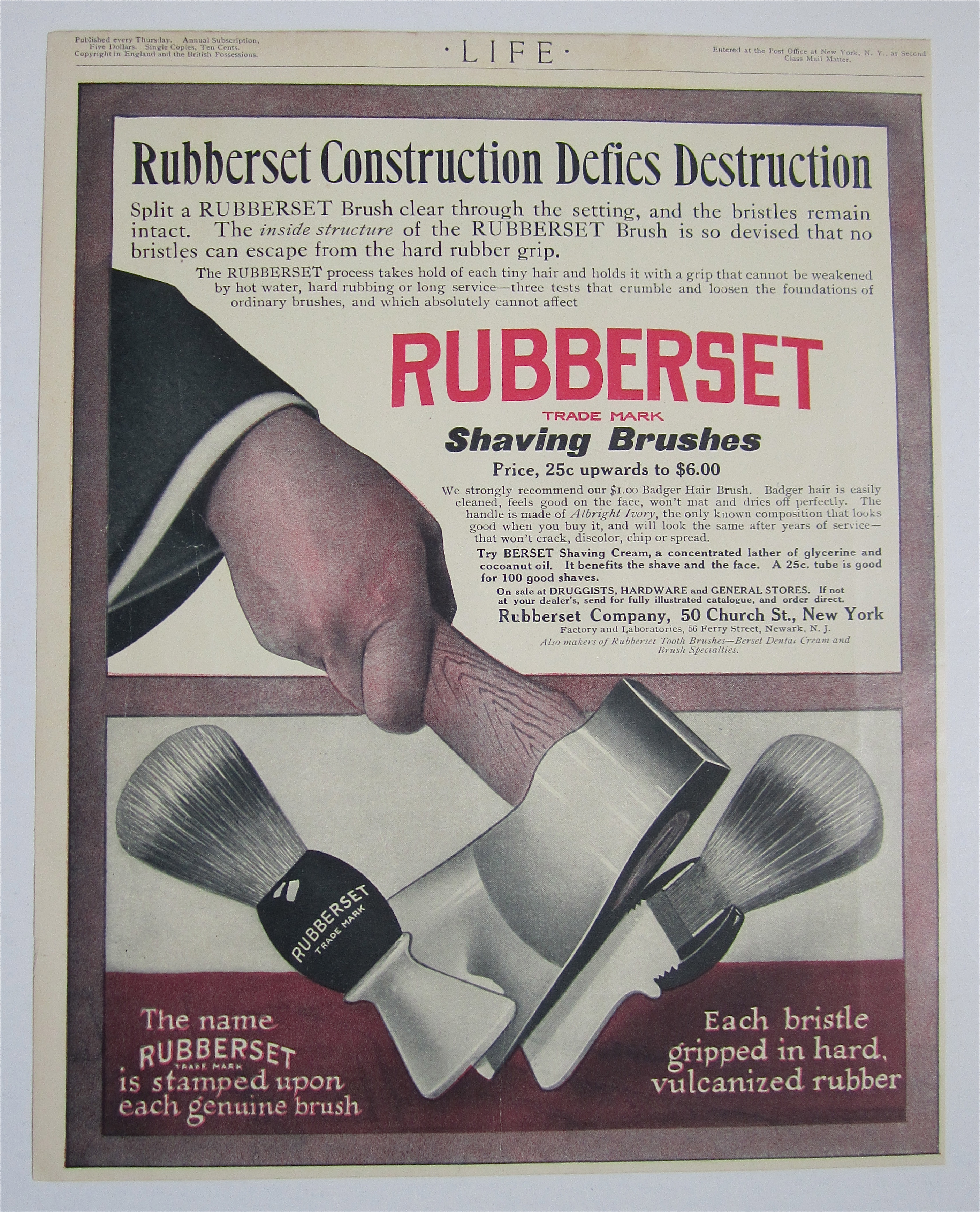 1909 Rubberset Shaving Brushes with Brush Cut In Half
