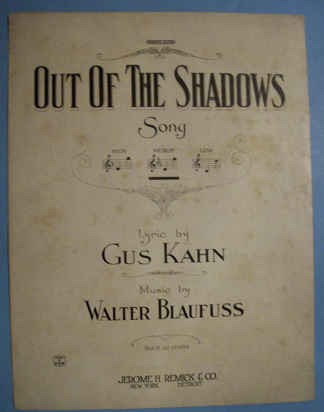 Sheet Music For 1921 Out Of The Shadows