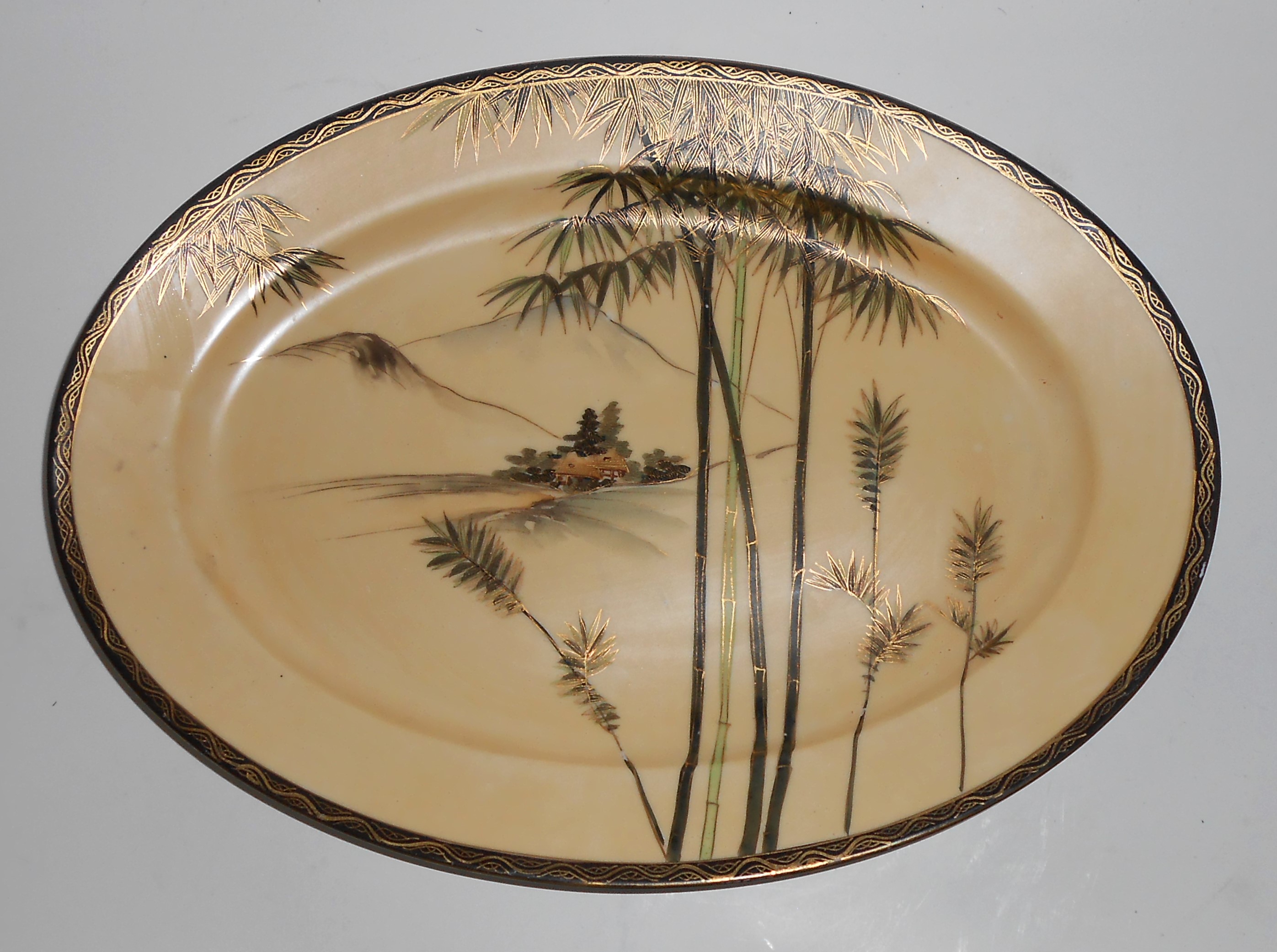 Nishida Japan Porcelain China 22k Yellow Black Bamboo F