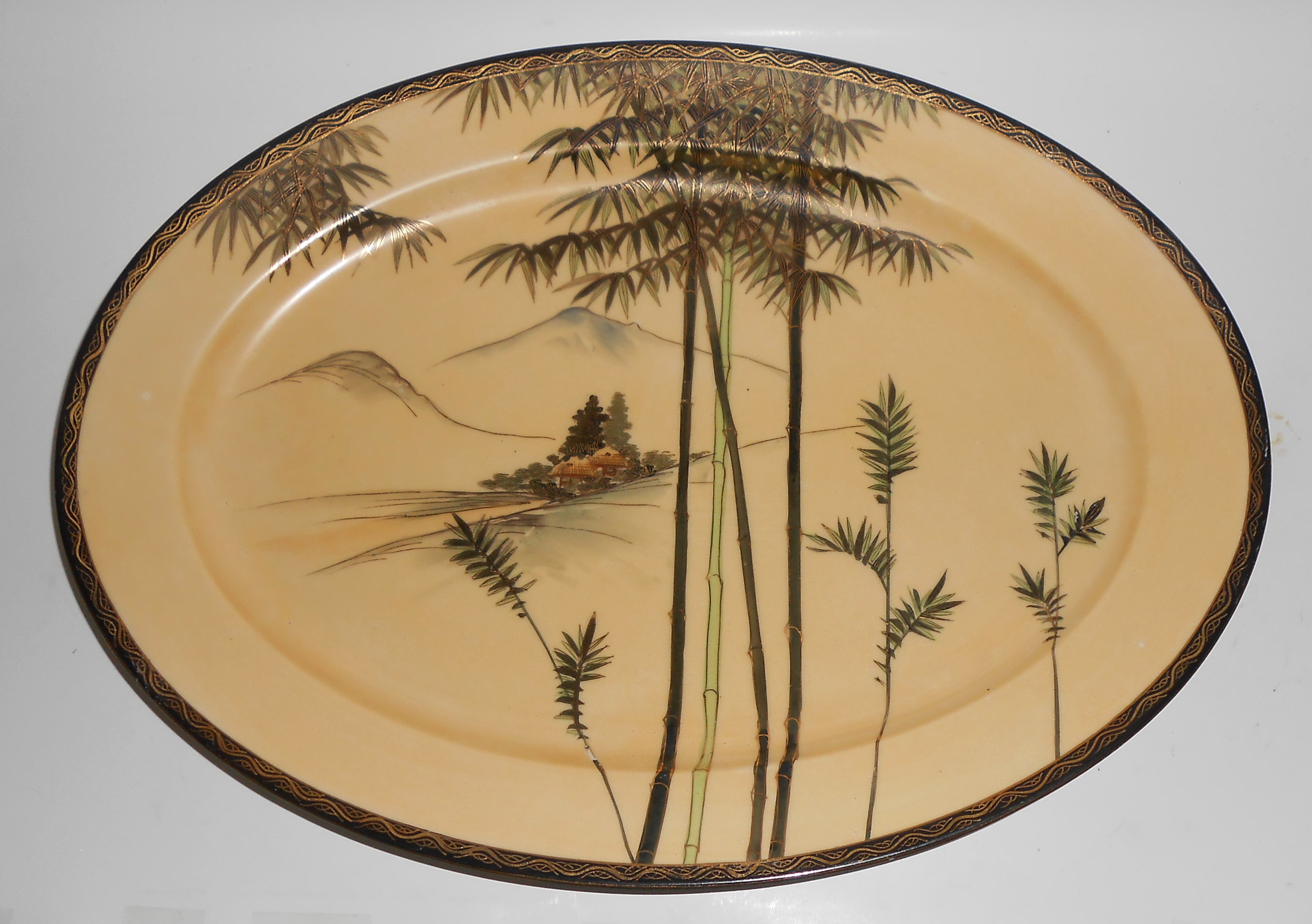 Nishida Japan Porcelain China 22k Yellow Black Bamboo F