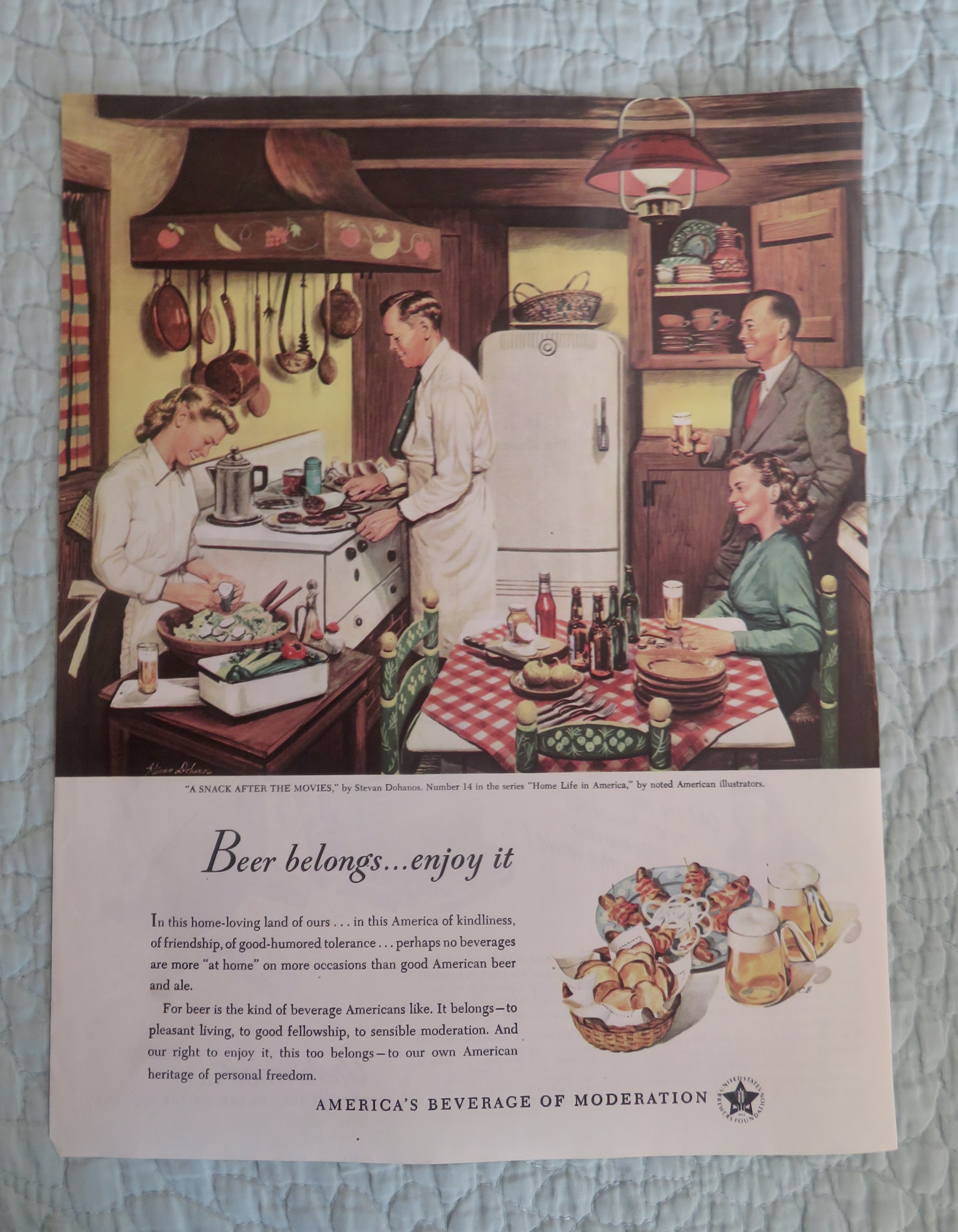1948 Beer Belongs By Stevan Dohanos w/Snack After Movie
