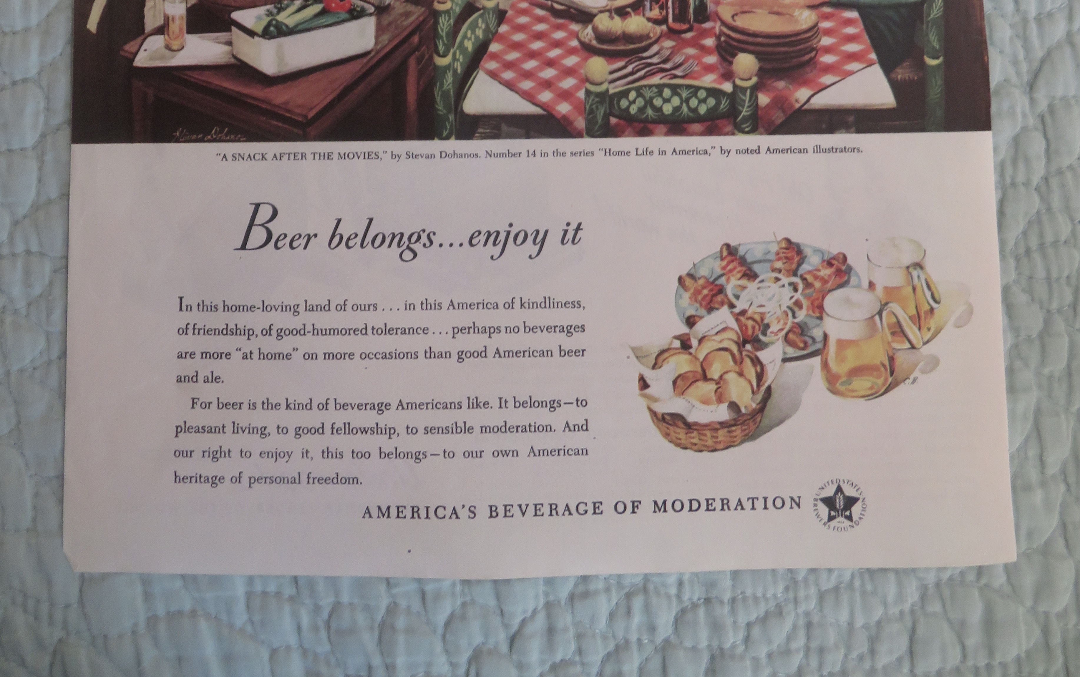 1948 Beer Belongs By Stevan Dohanos w/Snack After Movie