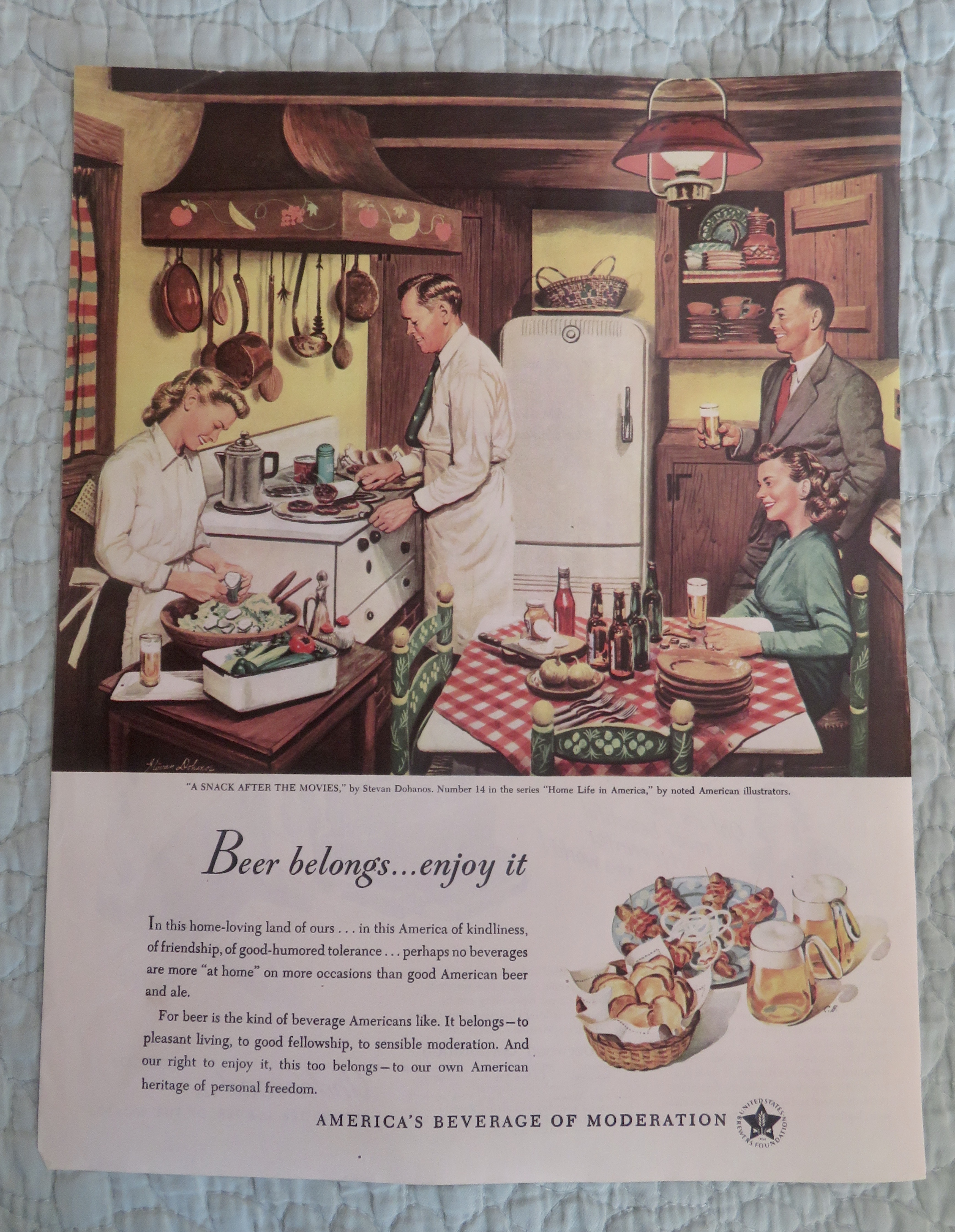 1948 Beer Belongs By Stevan Dohanos w/Snack After Movie