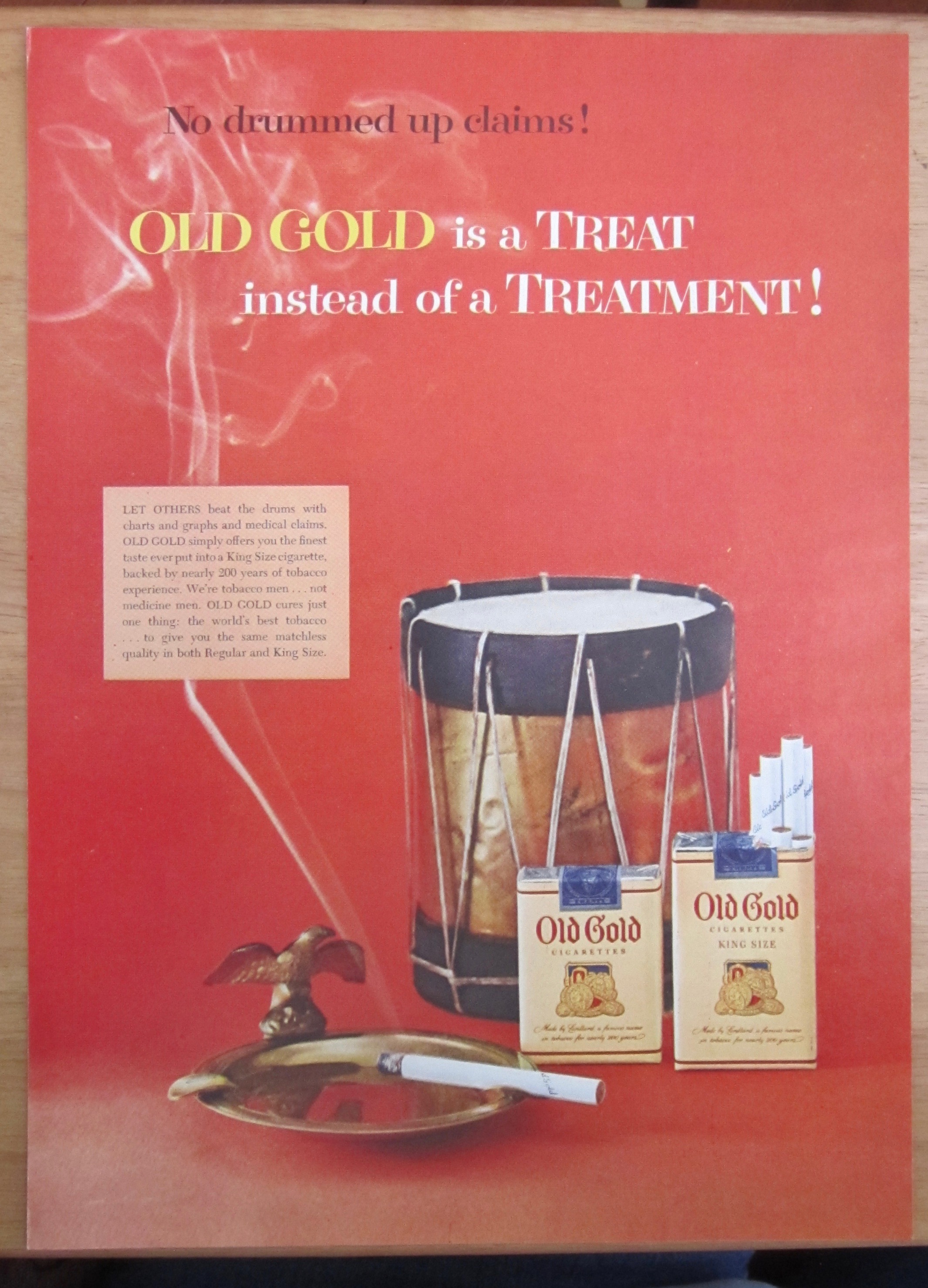 1954 Old Gold Cigarettes w/Drum & Cigarette in Ashtray