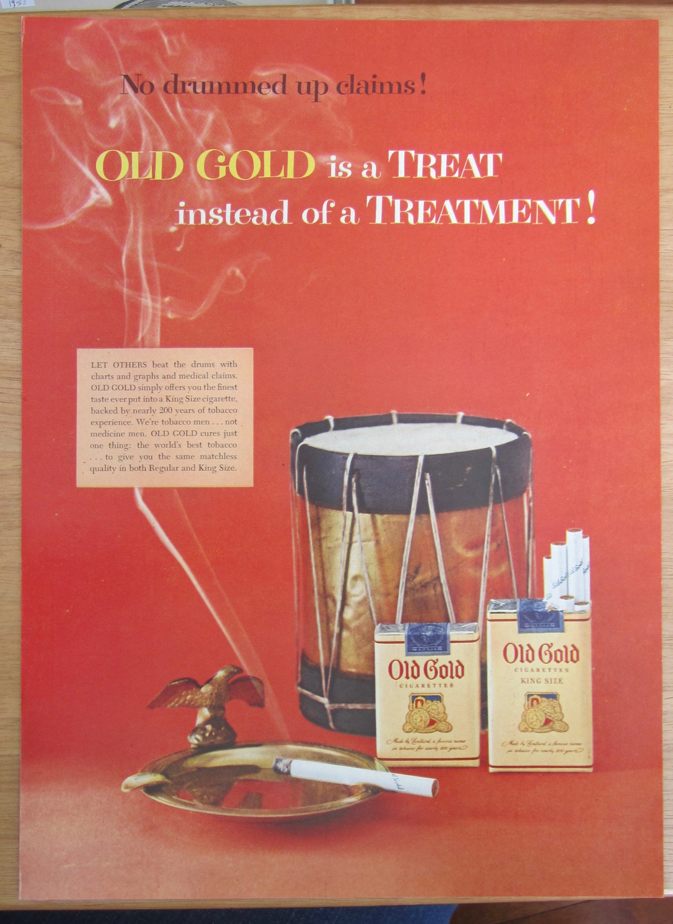 1954 Old Gold Cigarettes w/Drum & Cigarette in Ashtray