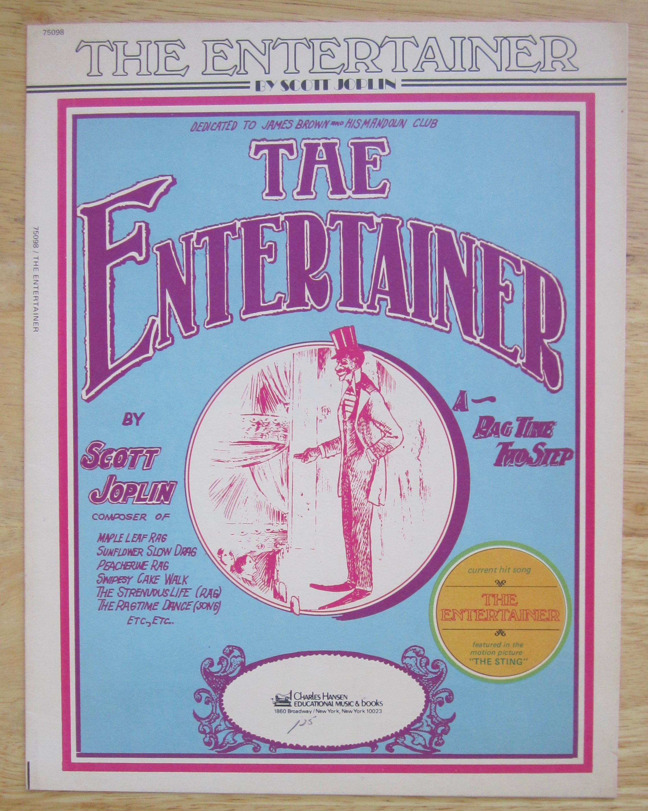 1972 The Entertainer Sheet Music By Scott Joplin