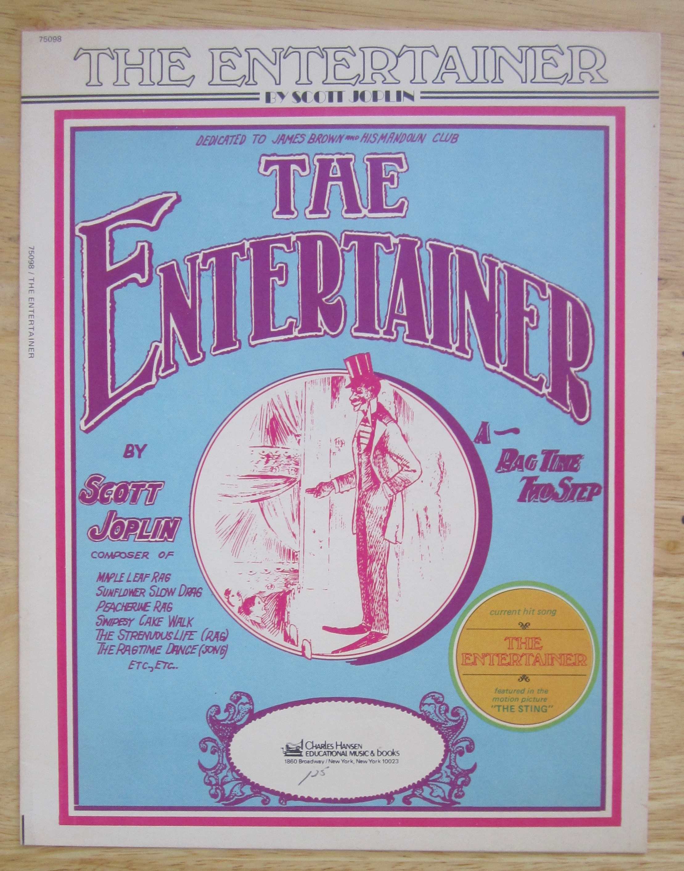 1972 The Entertainer Sheet Music By Scott Joplin