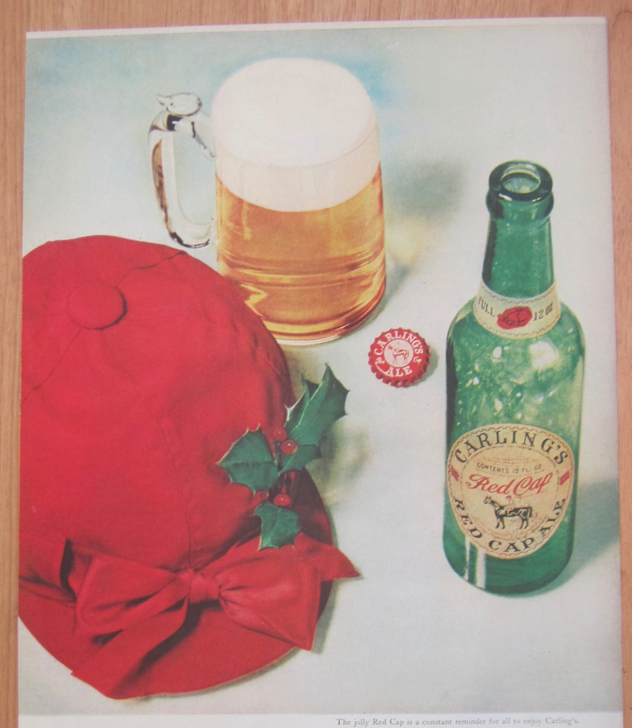 1948 Carlings Red Cap Ale with Bottle, Glass & Red Cap