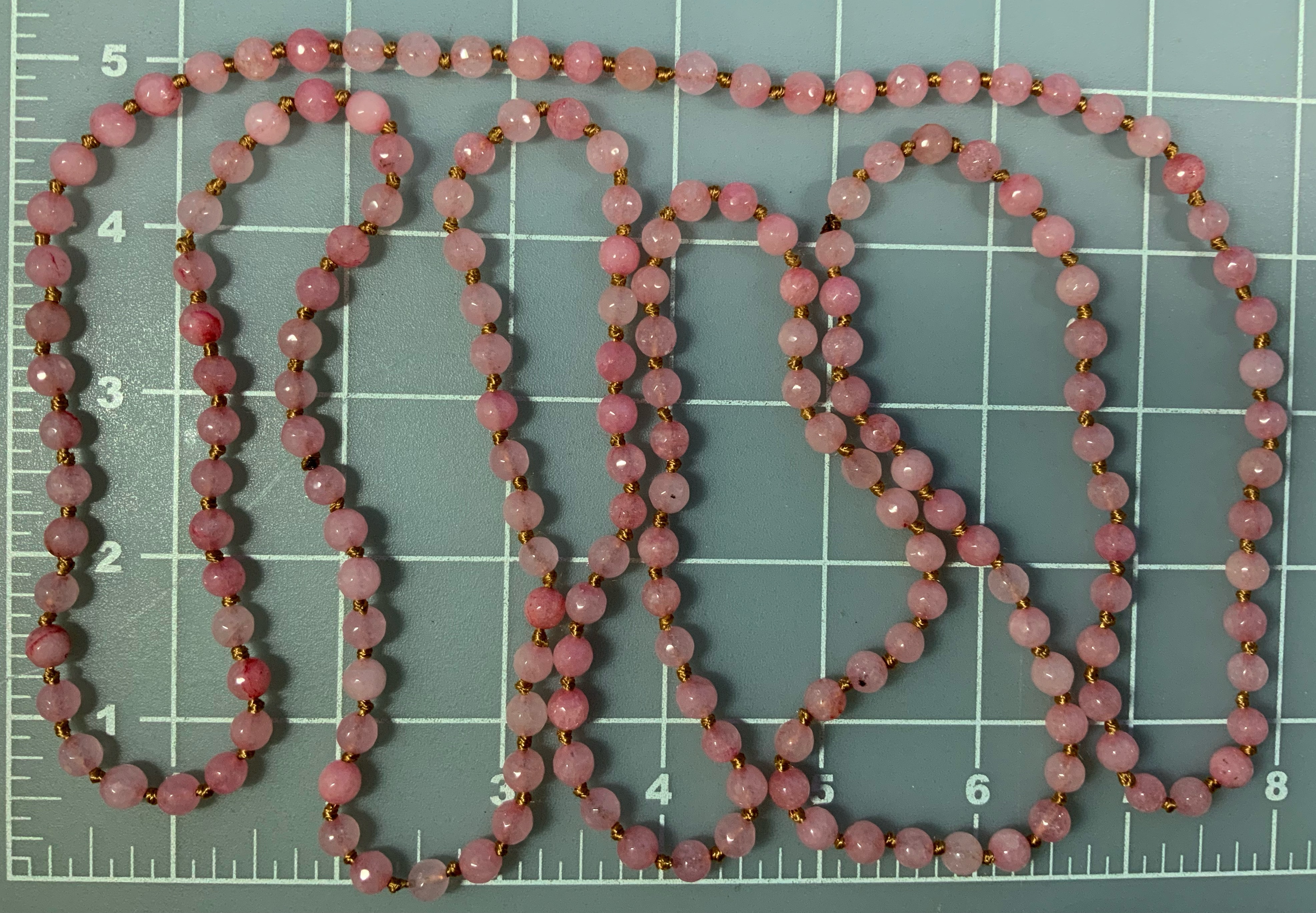 Rose Quartz Faceted Knotted Beads Necklace 56 Inches