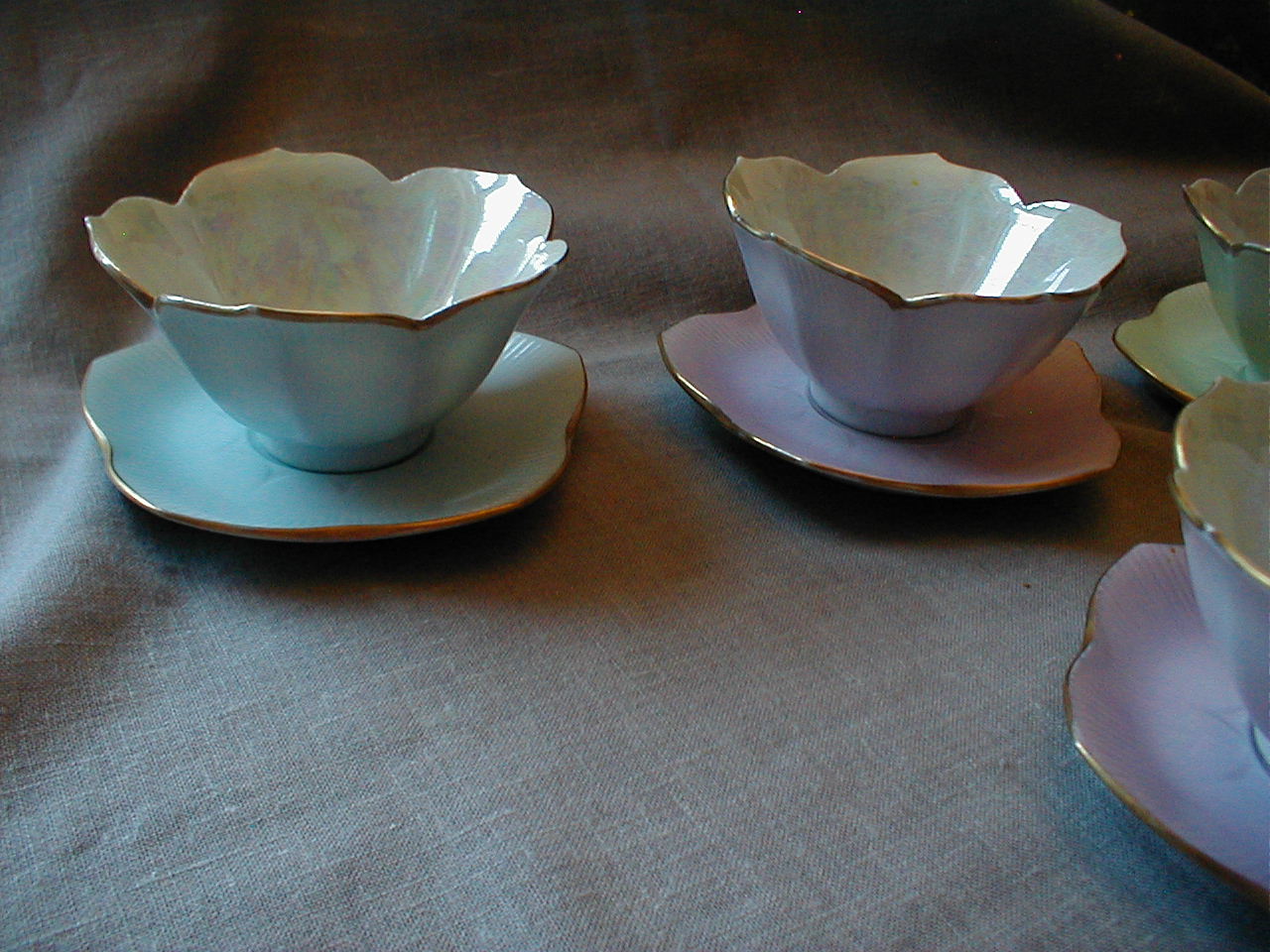 Four Hand Painted Lotus Bowls and Plates